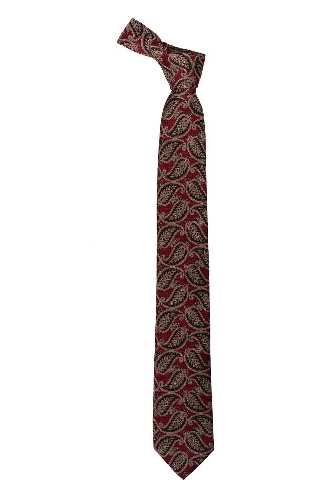Red with Gold Paisley Silk Necktie for Men