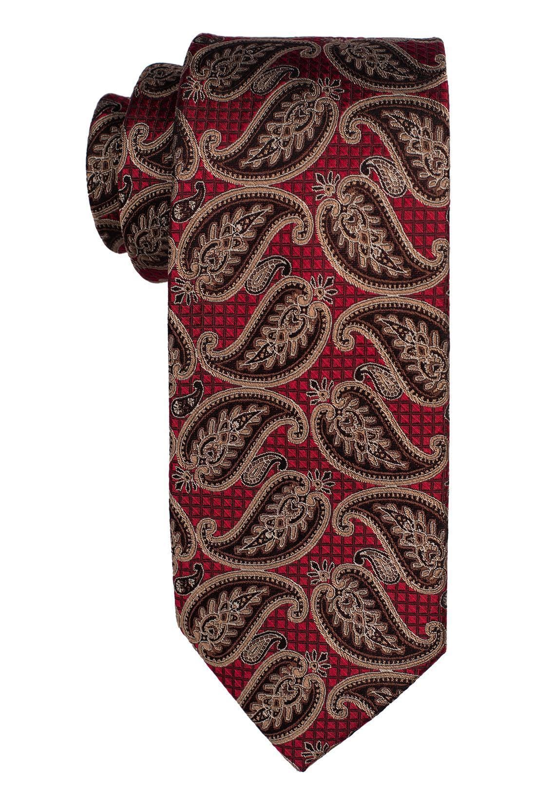 Red with Gold Paisley Silk Necktie for Men
