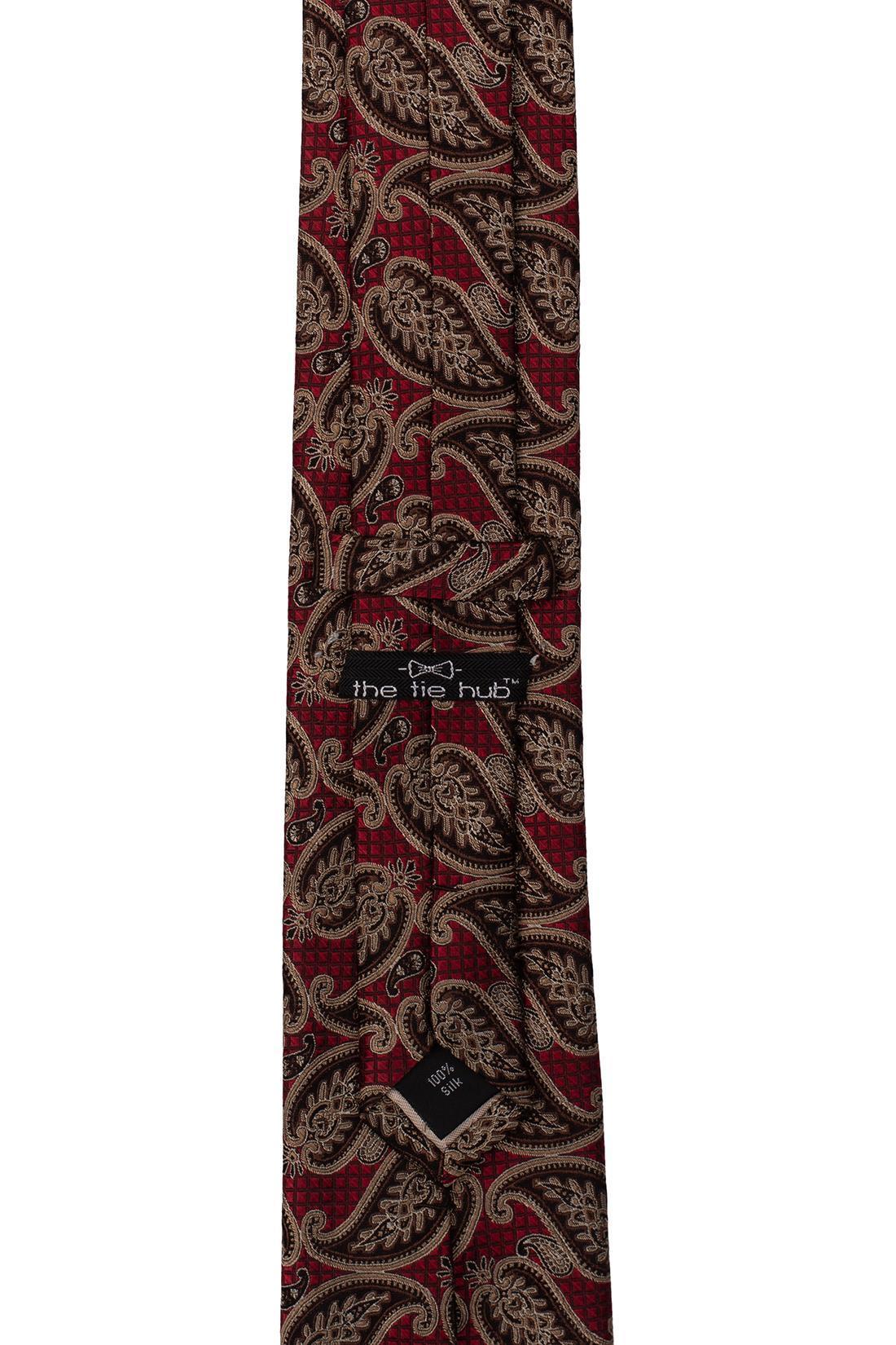 Red with Gold Paisley Silk Necktie for Men