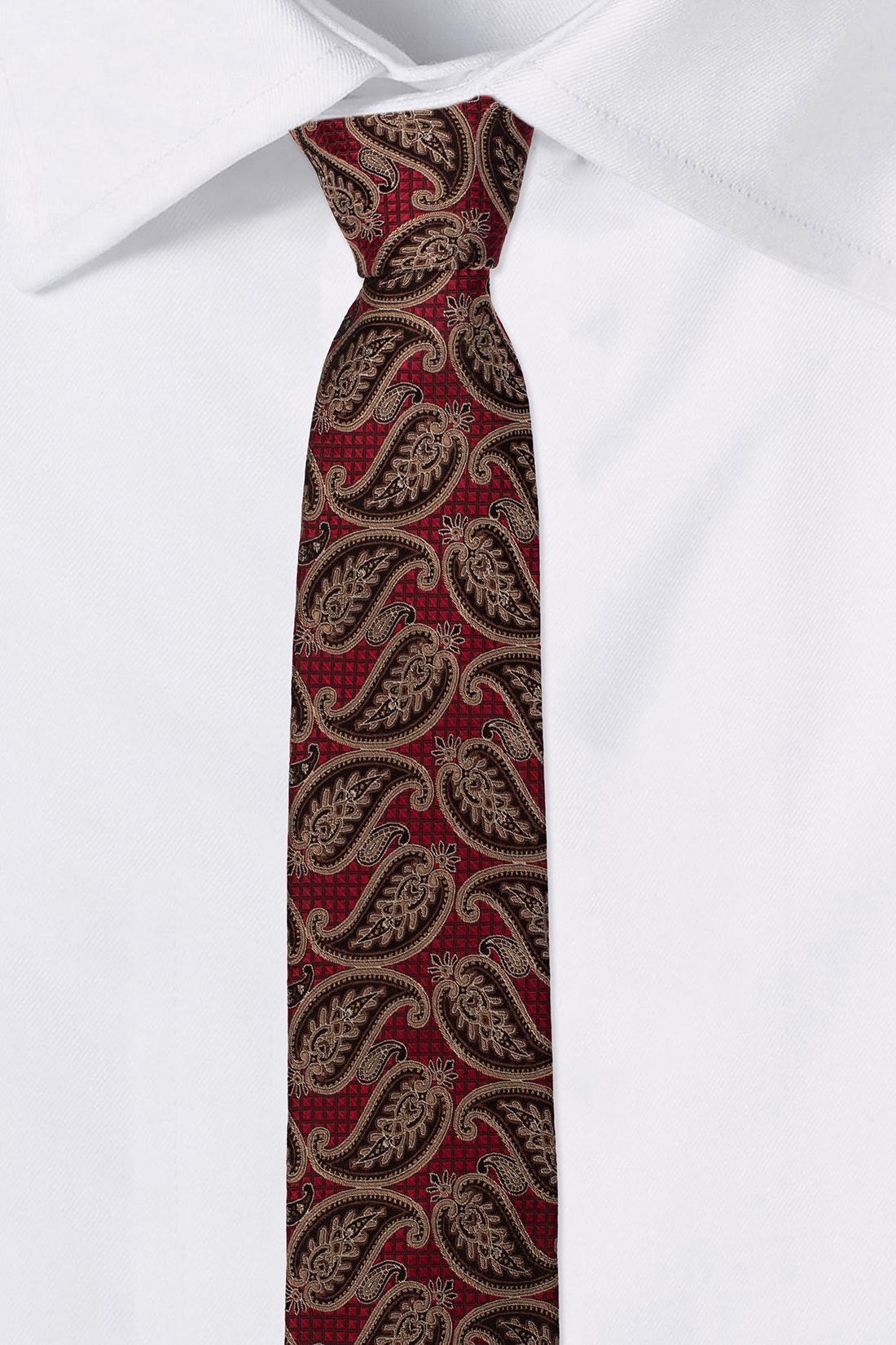 Red with Gold Paisley Silk Necktie for Men