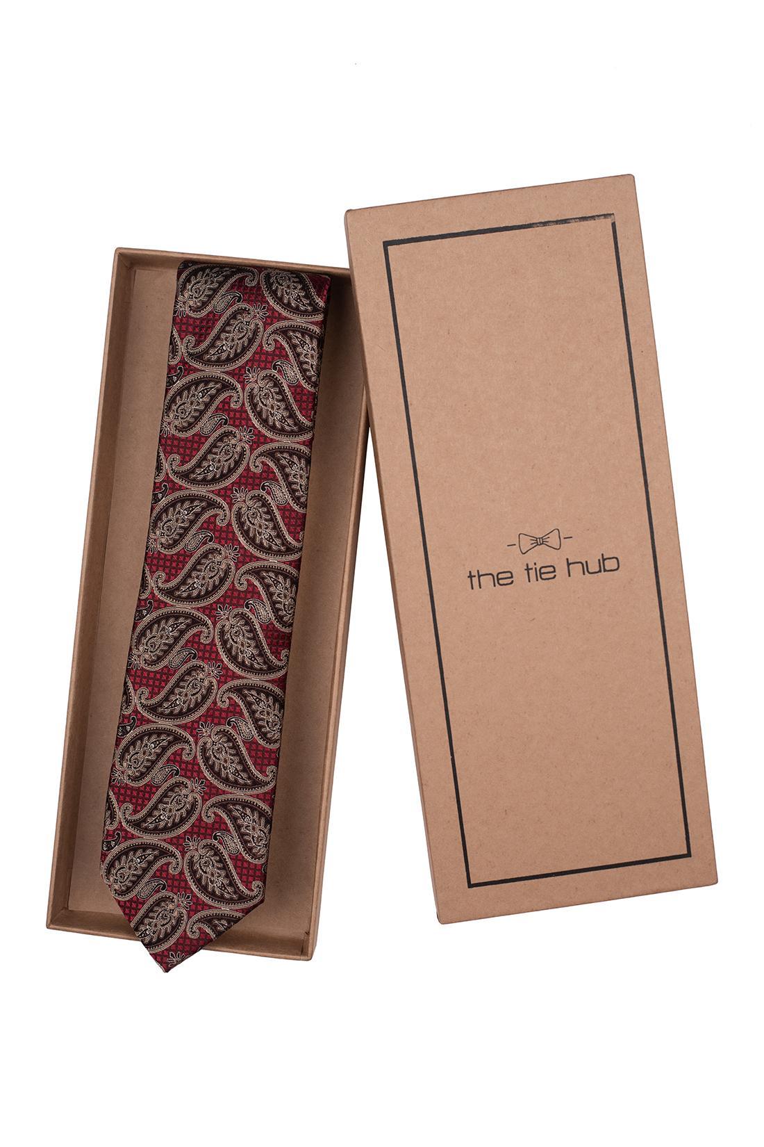 Red with Gold Paisley Silk Necktie for Men
