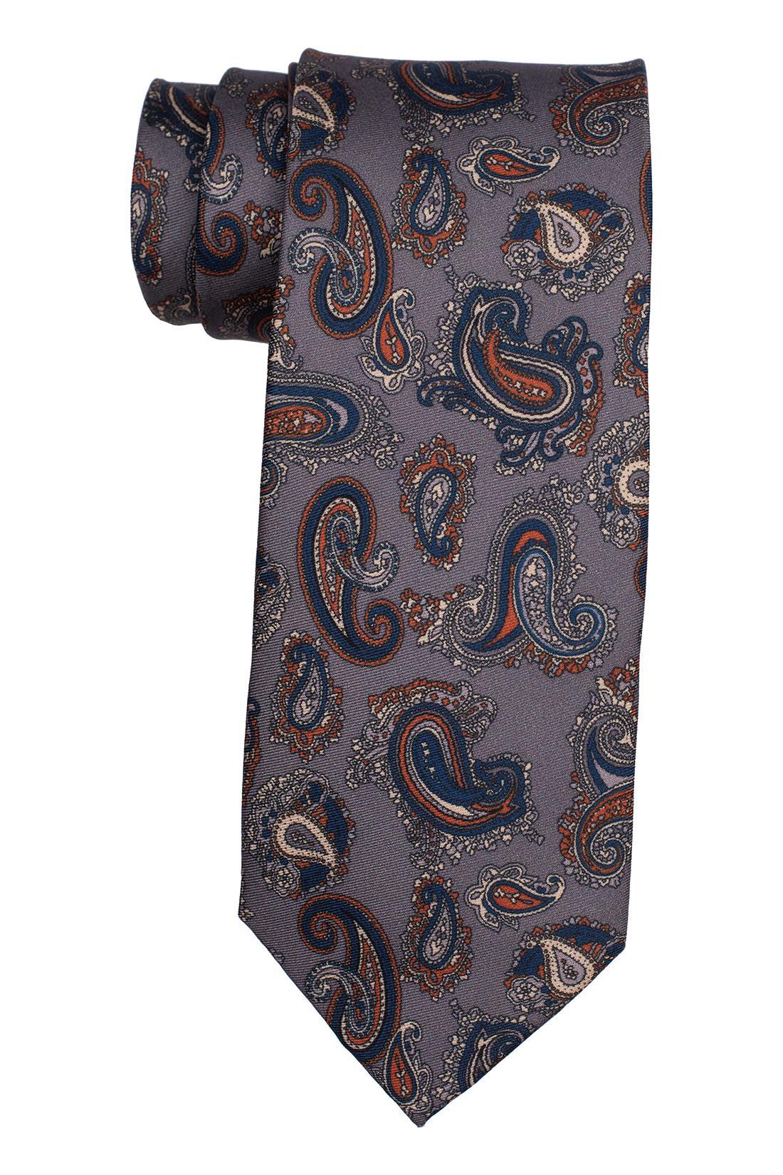 Grey Paisley Silk Necktie for Men