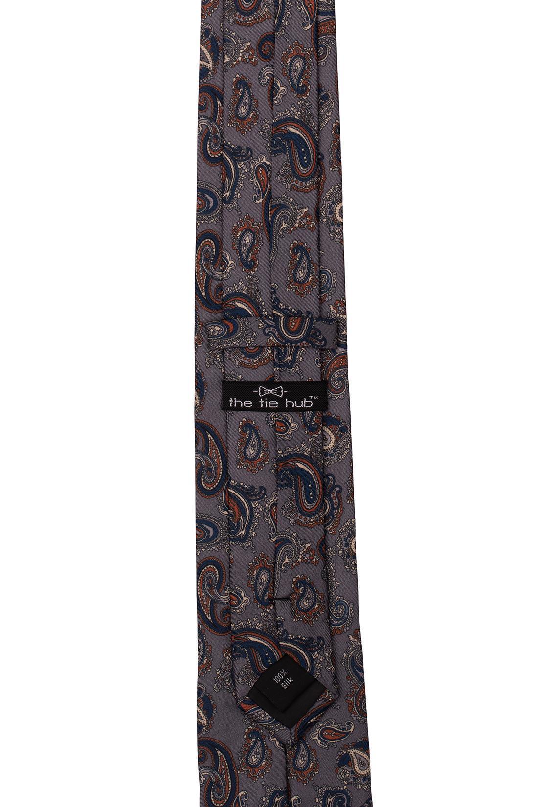 Grey Paisley Silk Necktie for Men