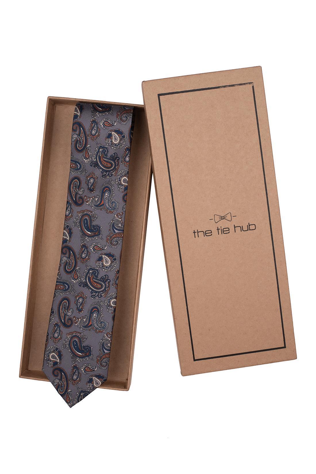 Grey Paisley Silk Necktie for Men