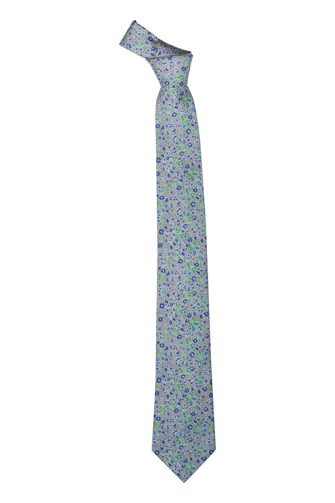 Grey with Blue Floral Silk Necktie for Men