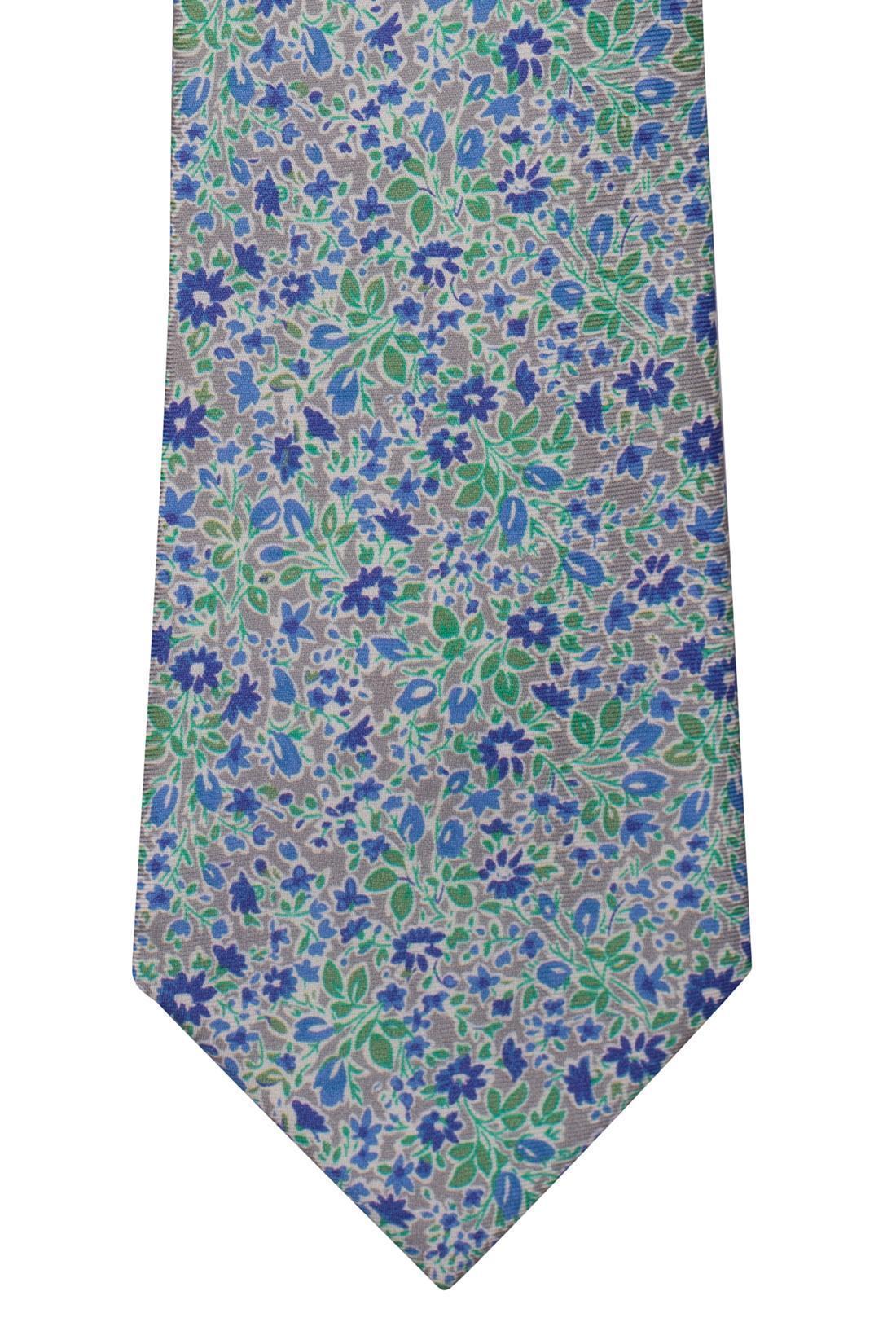 Grey with Blue Floral Silk Necktie for Men