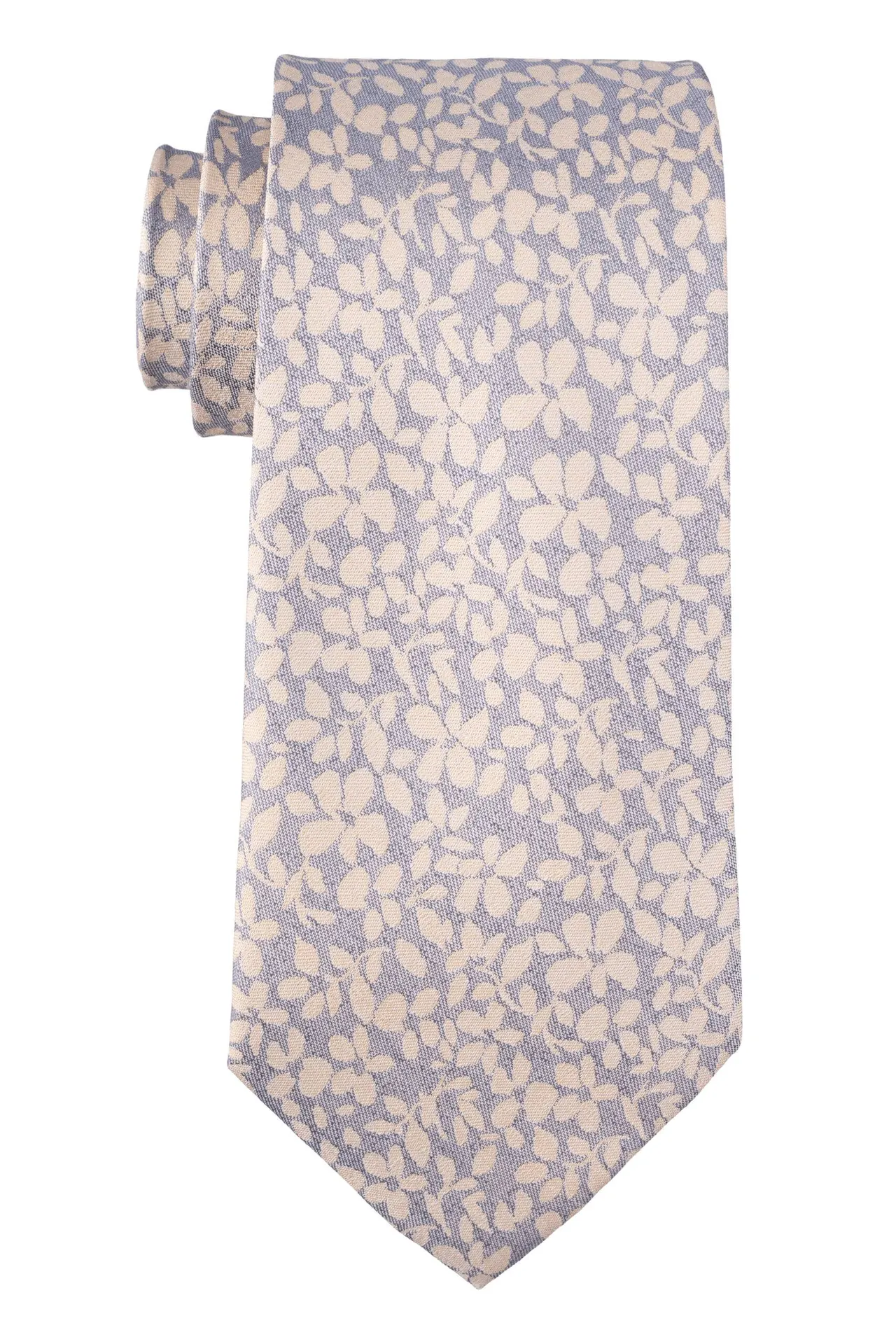 Grey with Yellow Floral Silk Necktie for Men