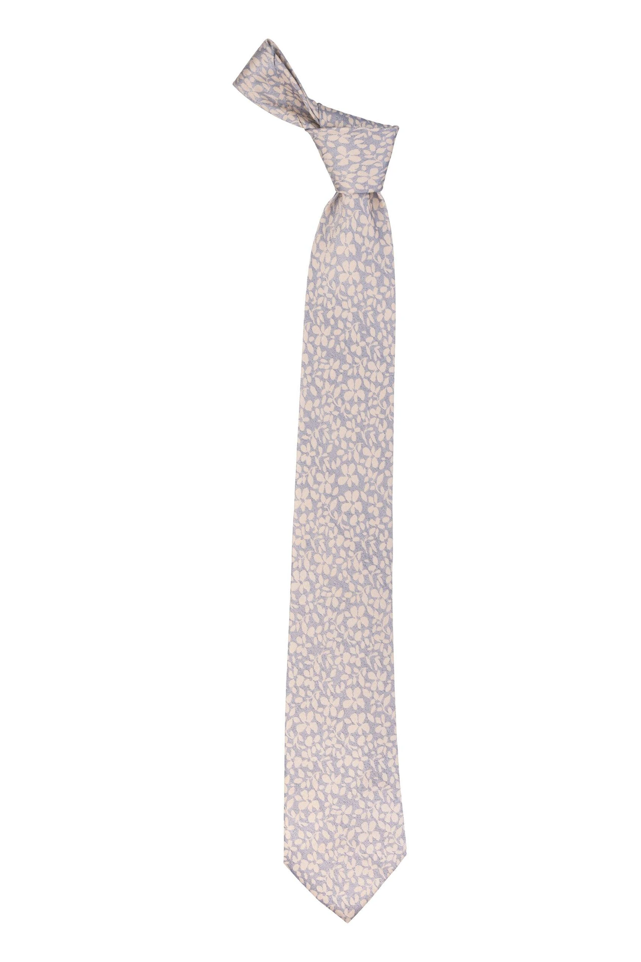 Grey with Yellow Floral Silk Necktie for Men