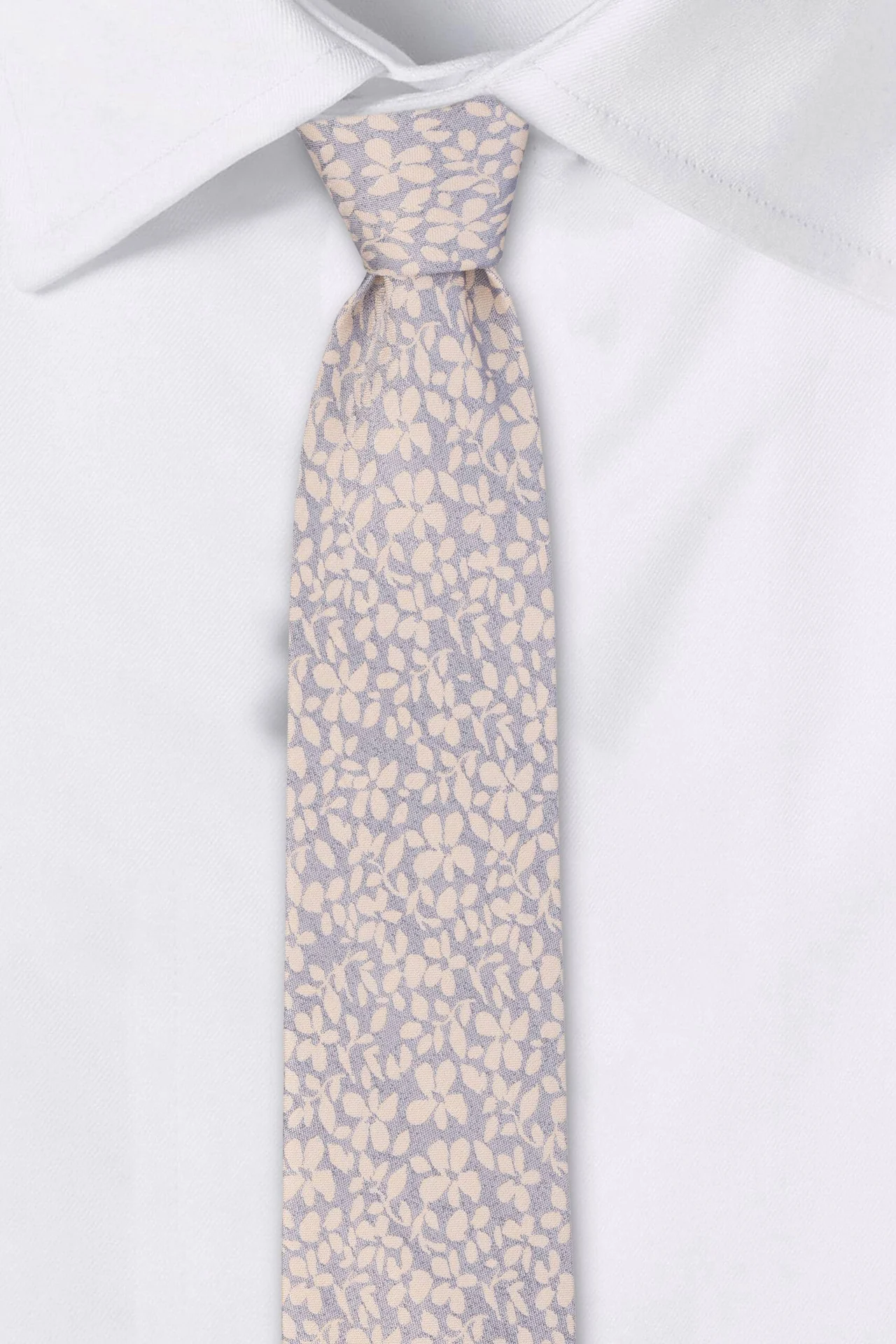 Grey with Yellow Floral Silk Necktie for Men
