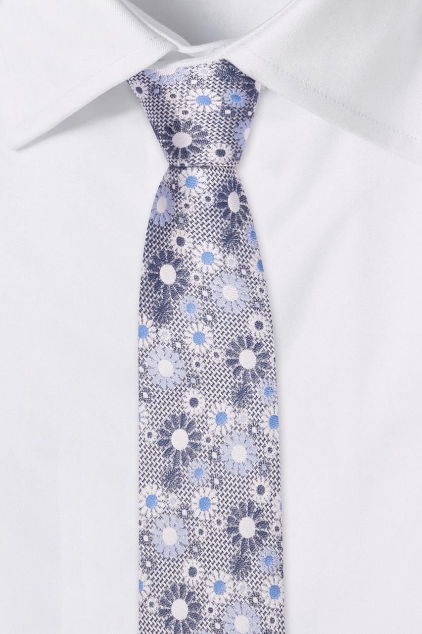 Grey Floral Silk Necktie for Men