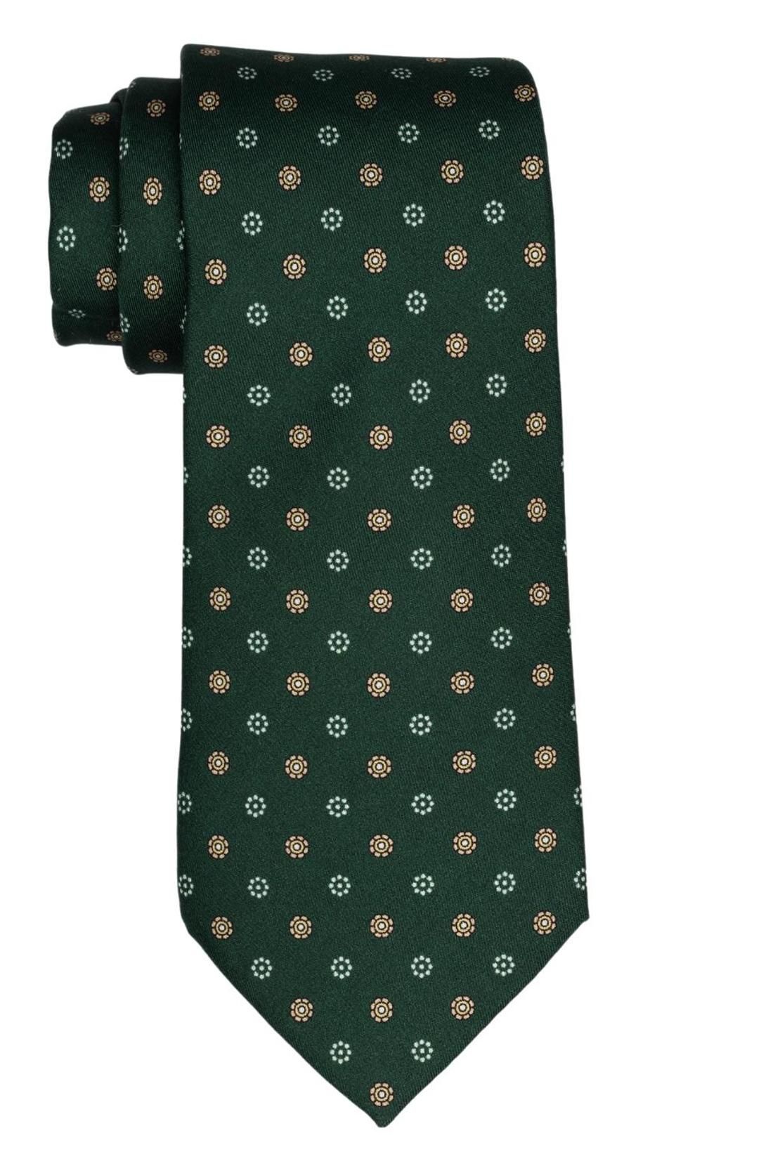 Green with Yellow Floral Silk Necktie for Men