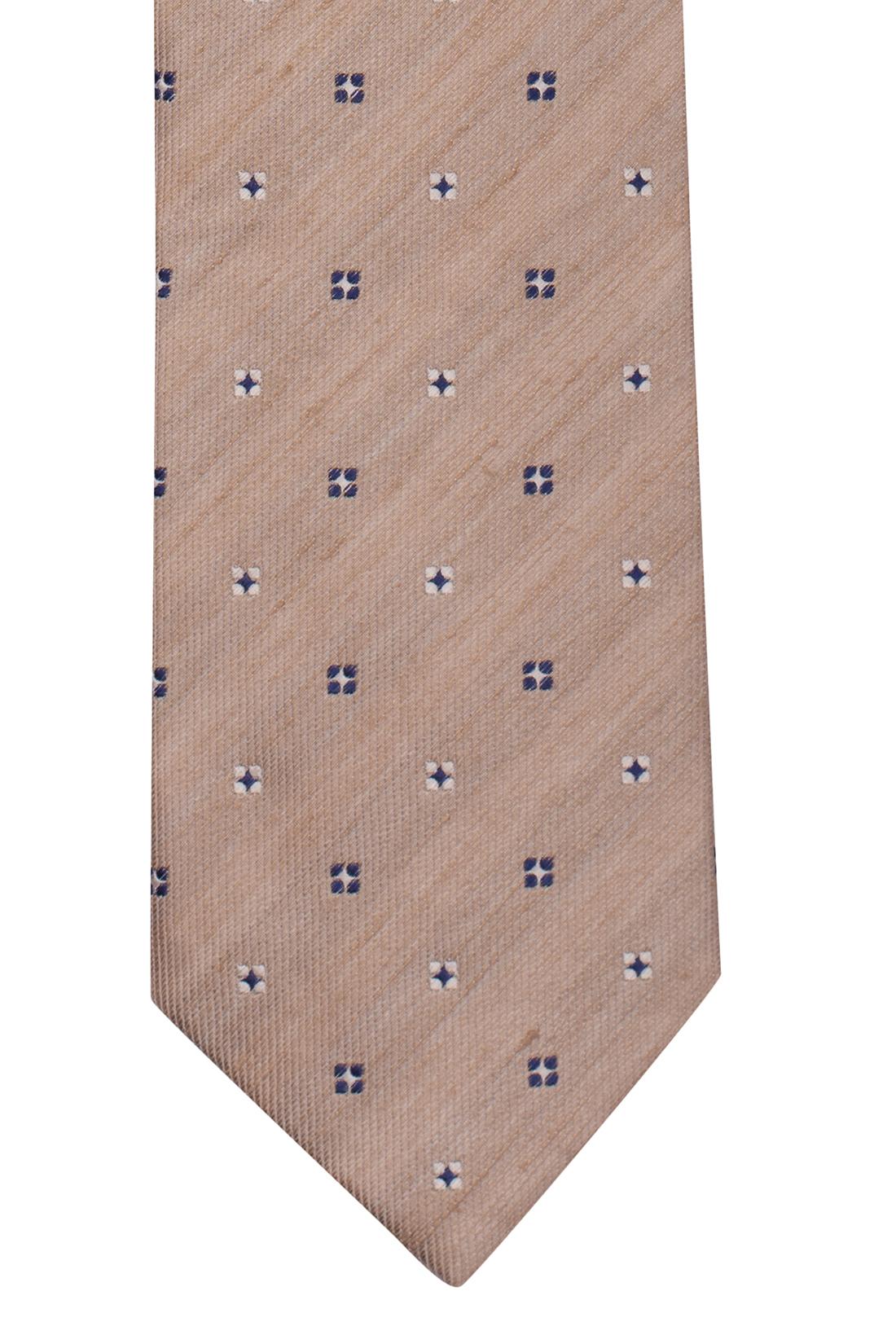 Cream with Blue Geometric Silk Necktie for Men