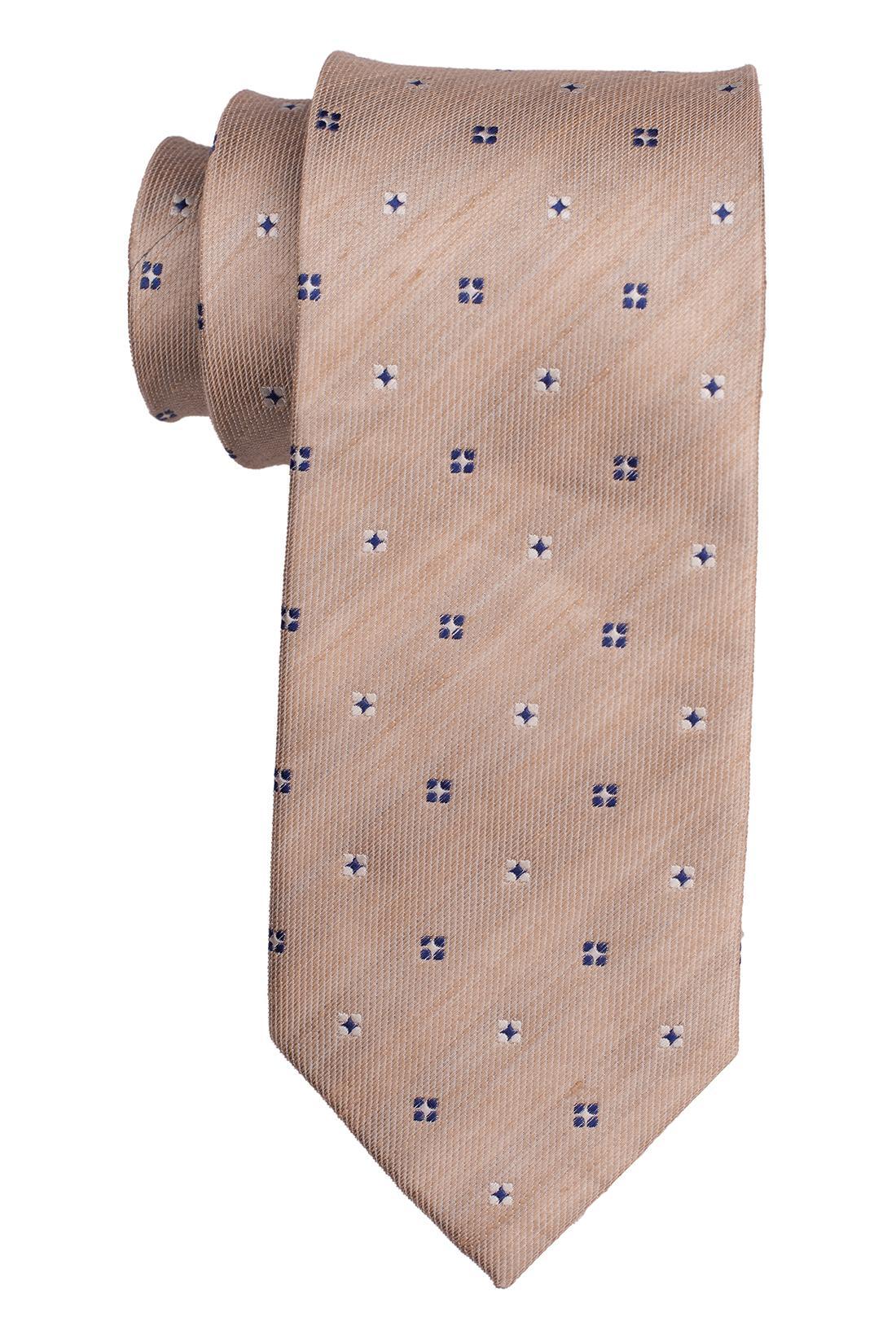 Cream with Blue Geometric Silk Necktie for Men