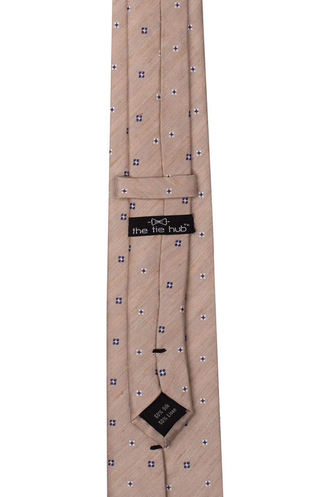 Cream with Blue Geometric Silk Necktie for Men