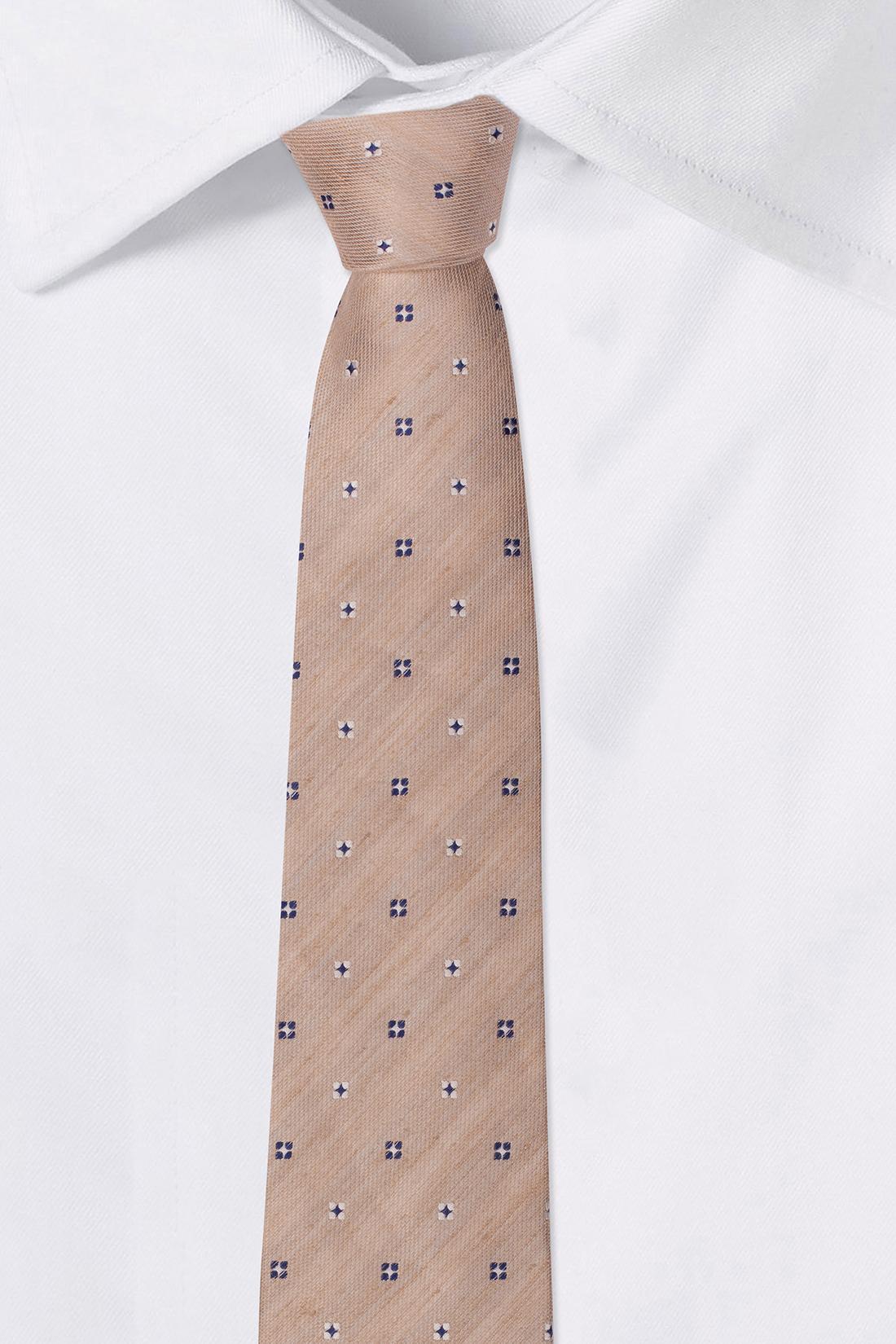 Cream with Blue Geometric Silk Necktie for Men