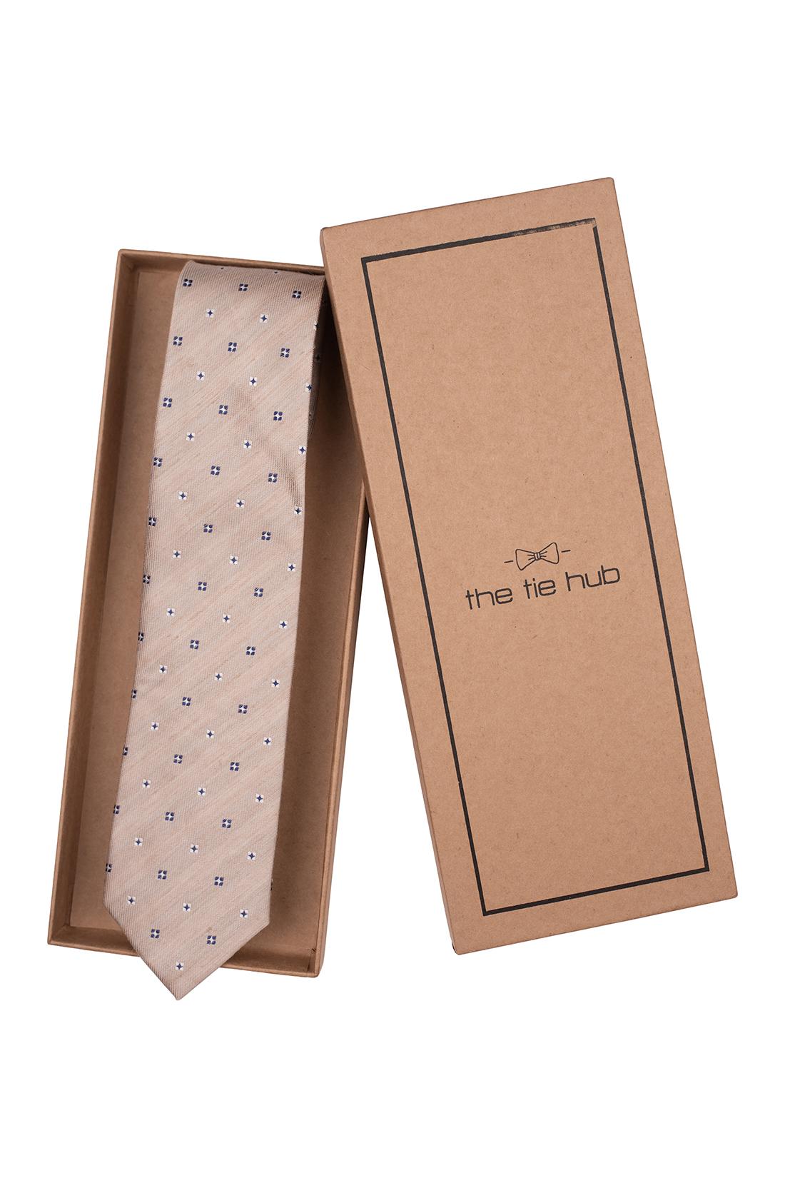 Cream with Blue Geometric Silk Necktie for Men