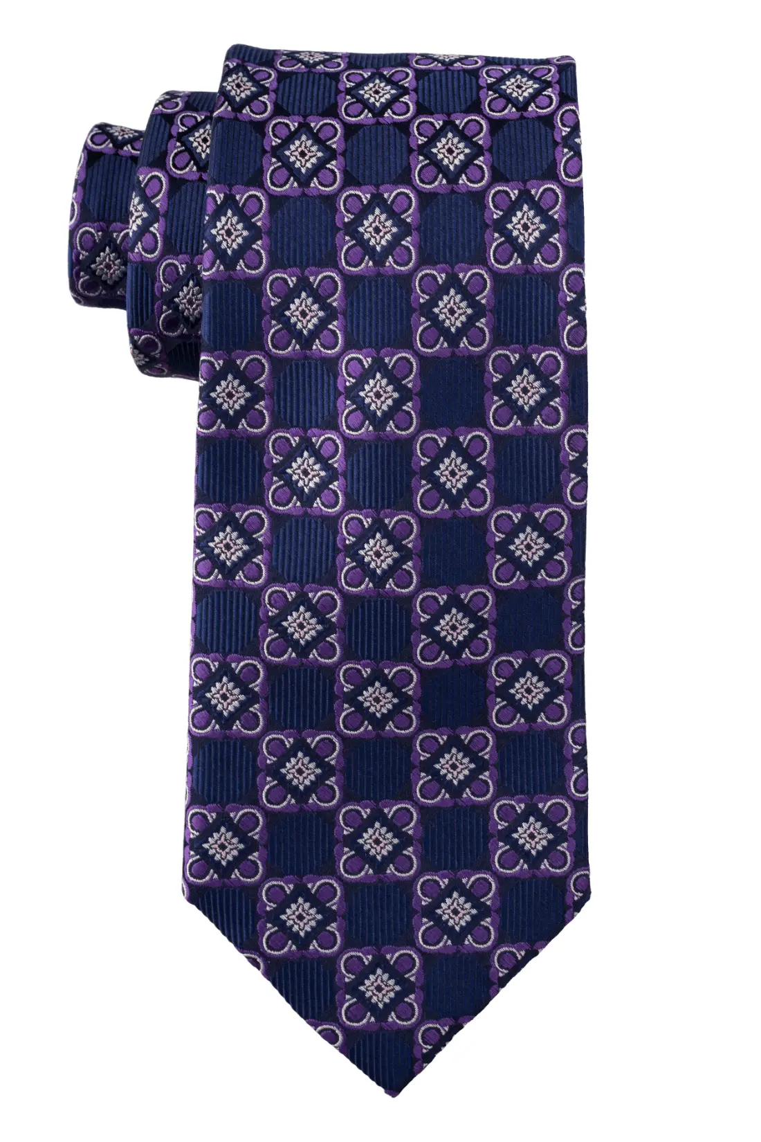 Navy Blue with Purple Geometric Silk Necktie for Men