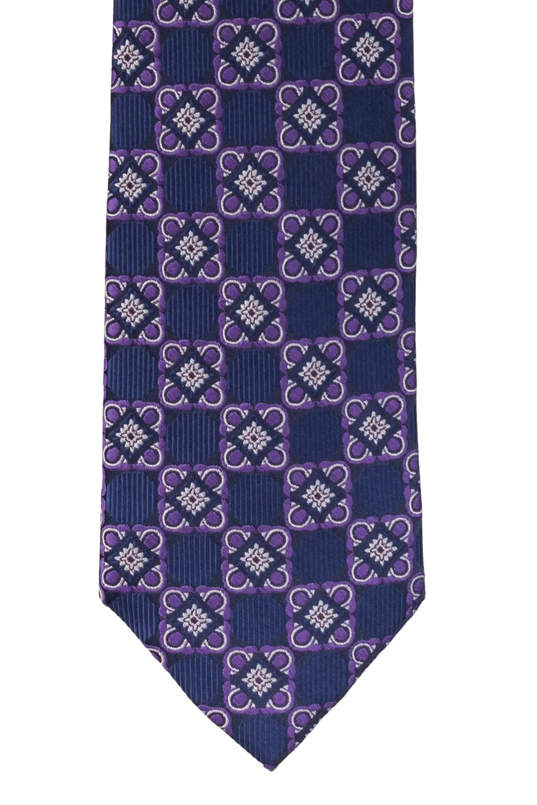 Navy Blue with Purple Geometric Silk Necktie for Men
