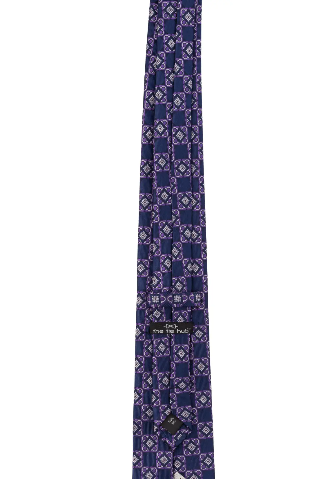 Navy Blue with Purple Geometric Silk Necktie for Men