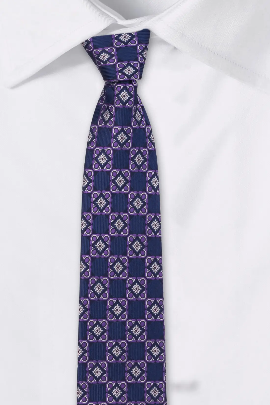 Navy Blue with Purple Geometric Silk Necktie for Men