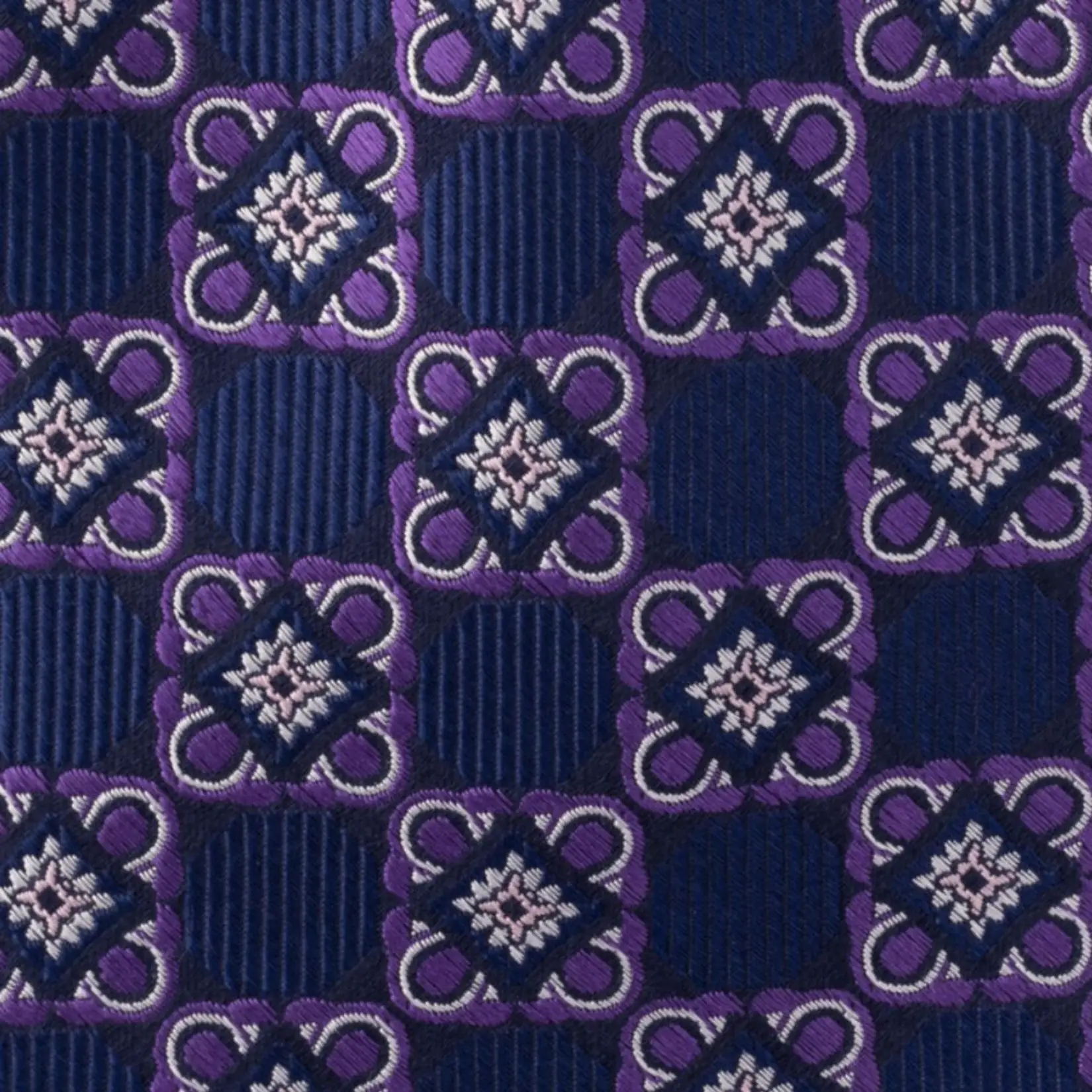 Navy Blue with Purple Geometric Silk Necktie for Men