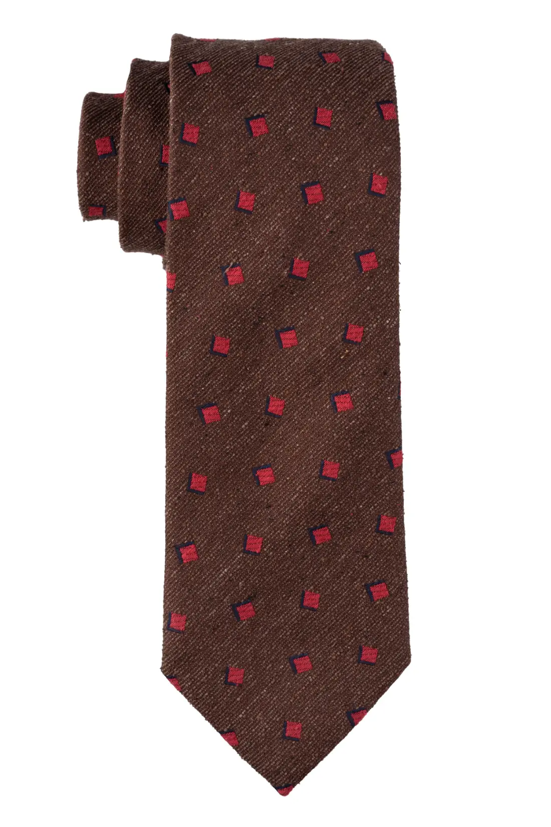 Brown with Red Geometric Silk Necktie for Men