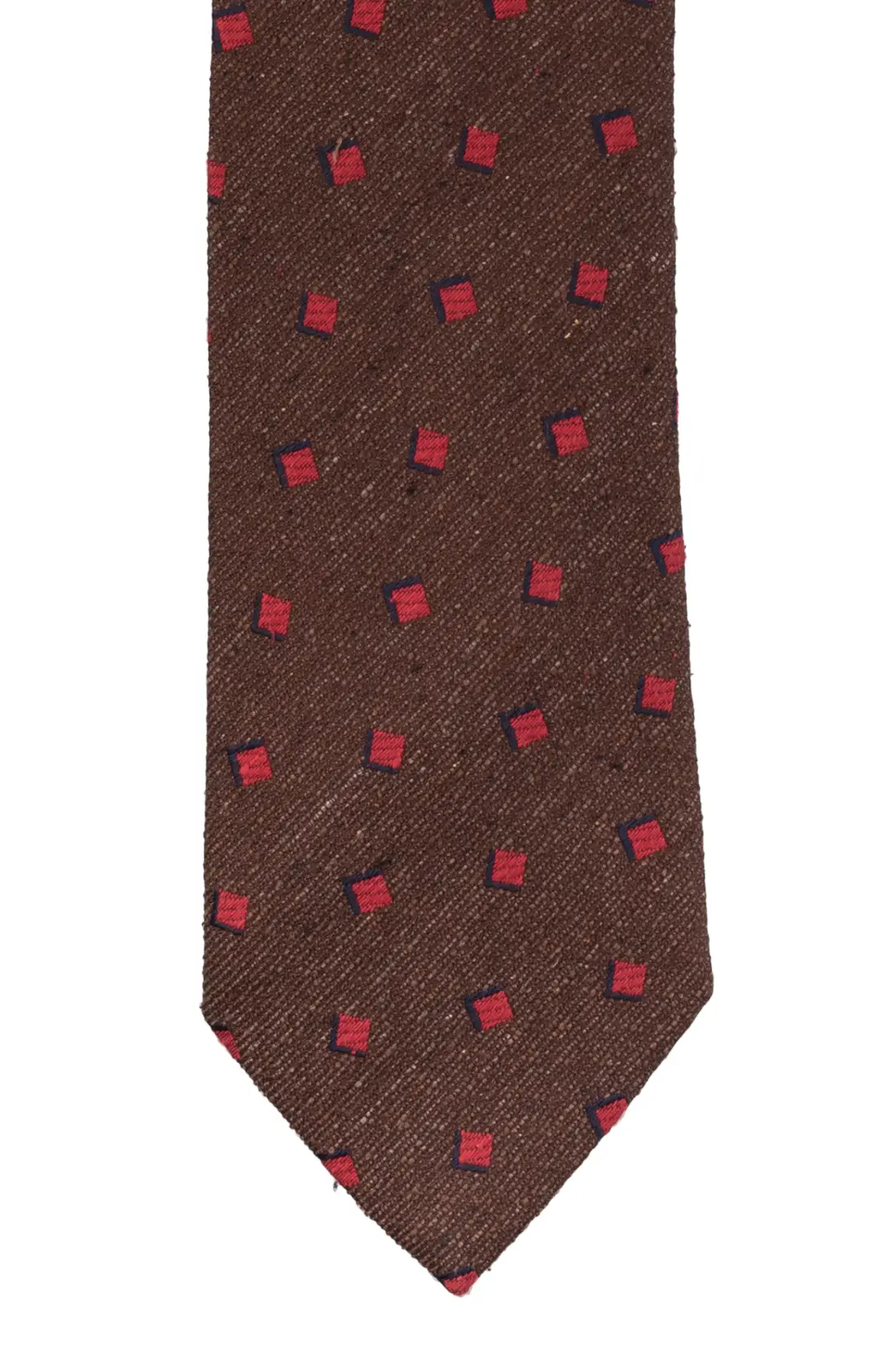 Brown with Red Geometric Silk Necktie for Men
