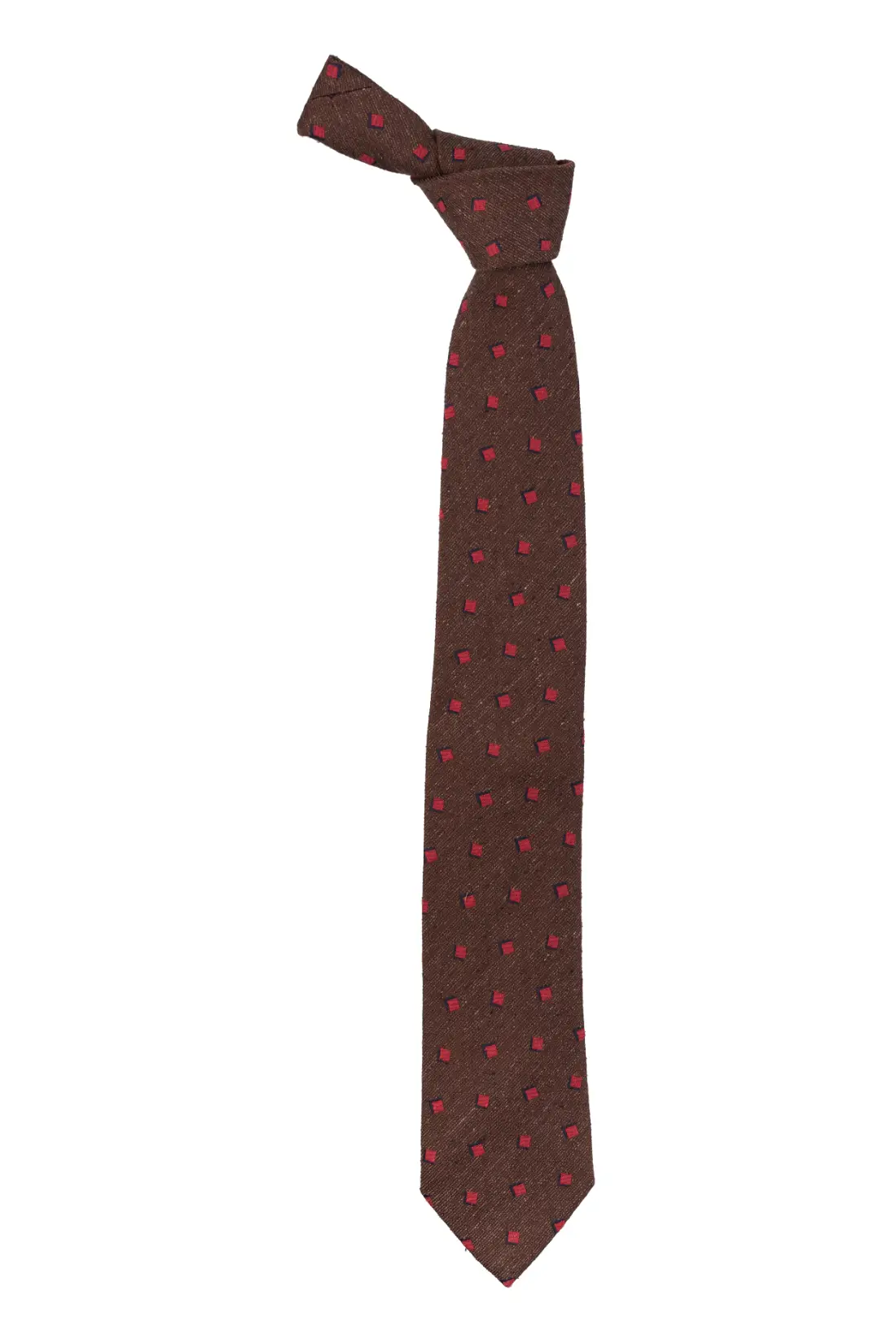 Brown with Red Geometric Silk Necktie for Men