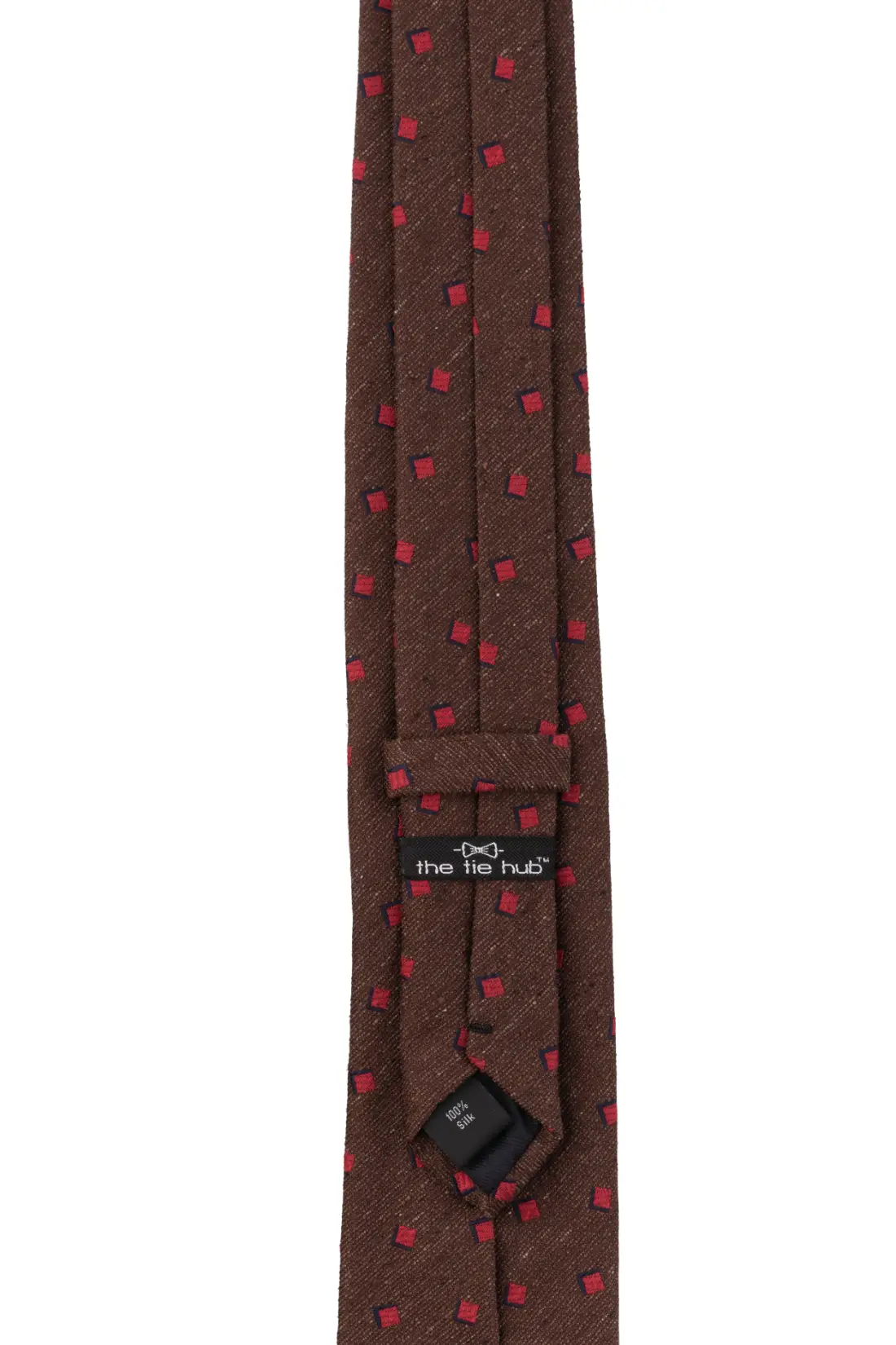 Brown with Red Geometric Silk Necktie for Men