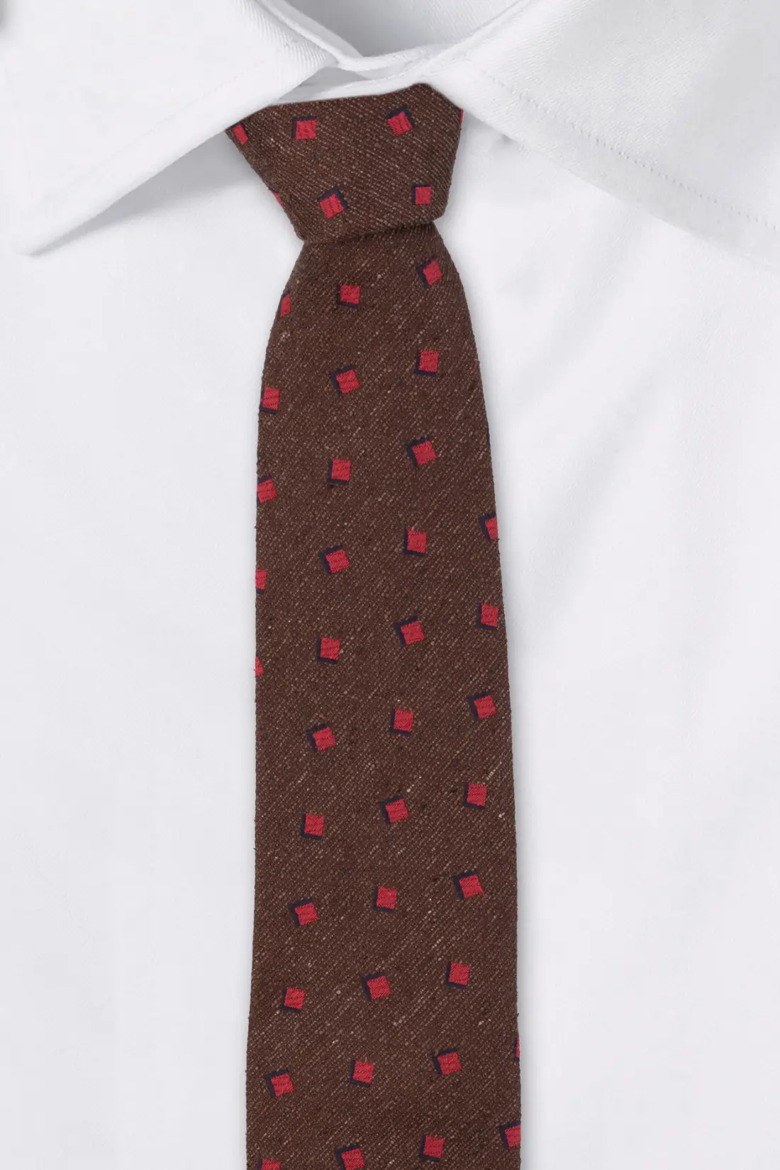 Brown with Red Geometric Silk Necktie for Men