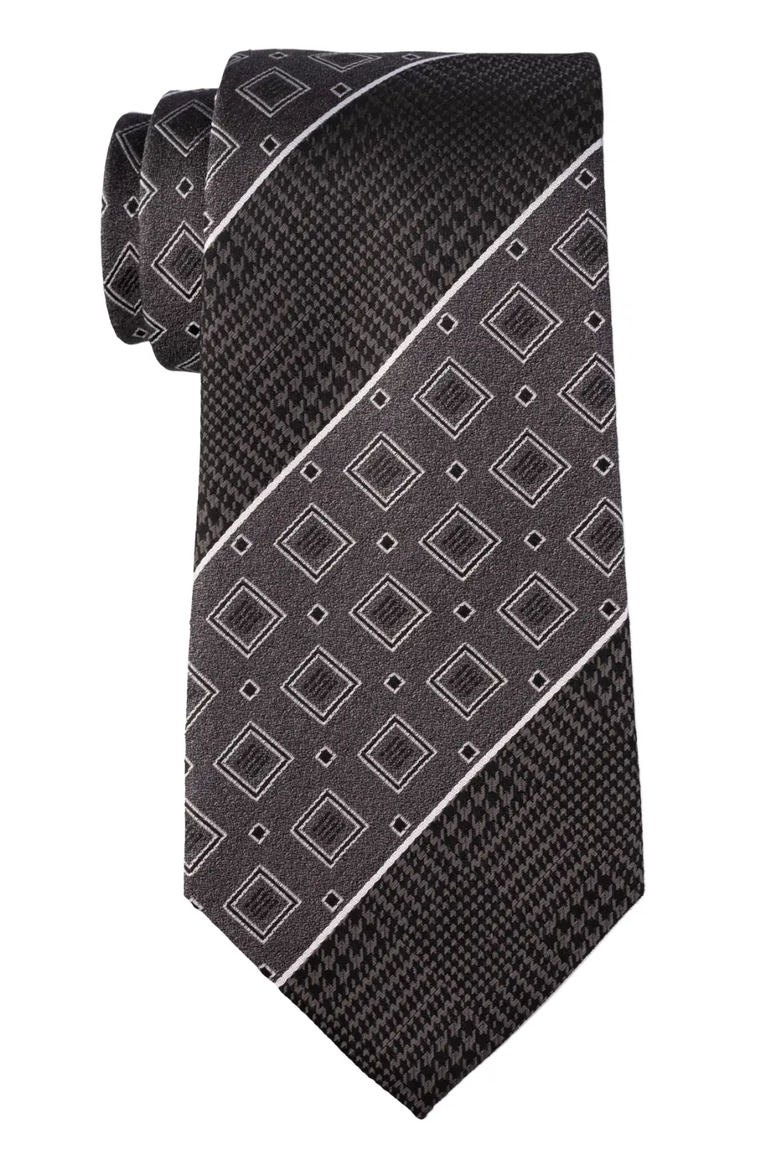 Grey Geometric Silk Necktie for Men