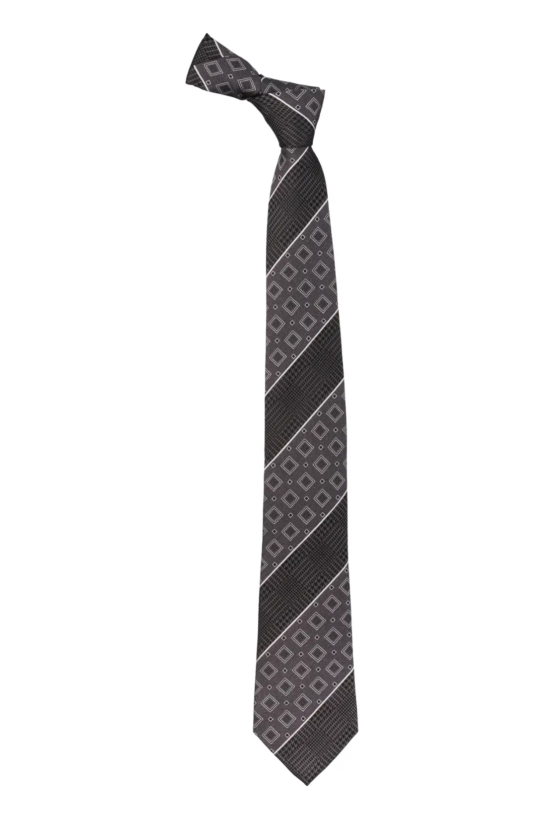 Grey Geometric Silk Necktie for Men