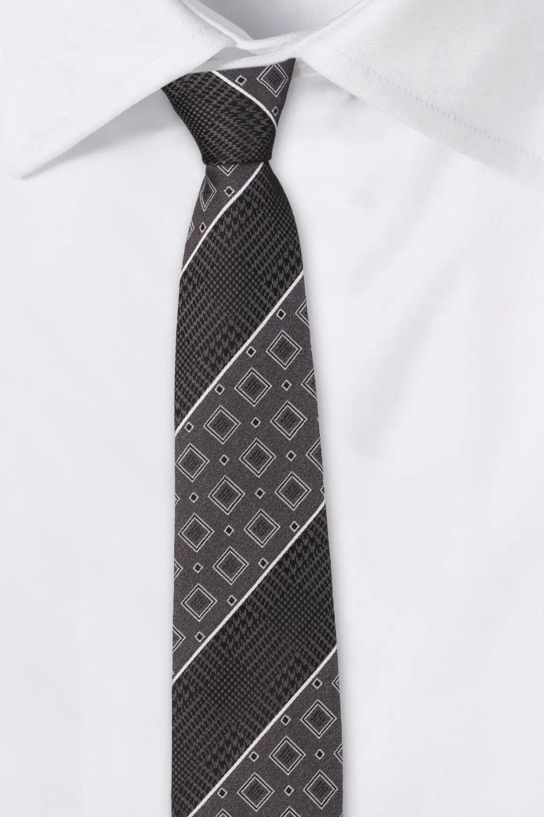 Grey Geometric Silk Necktie for Men
