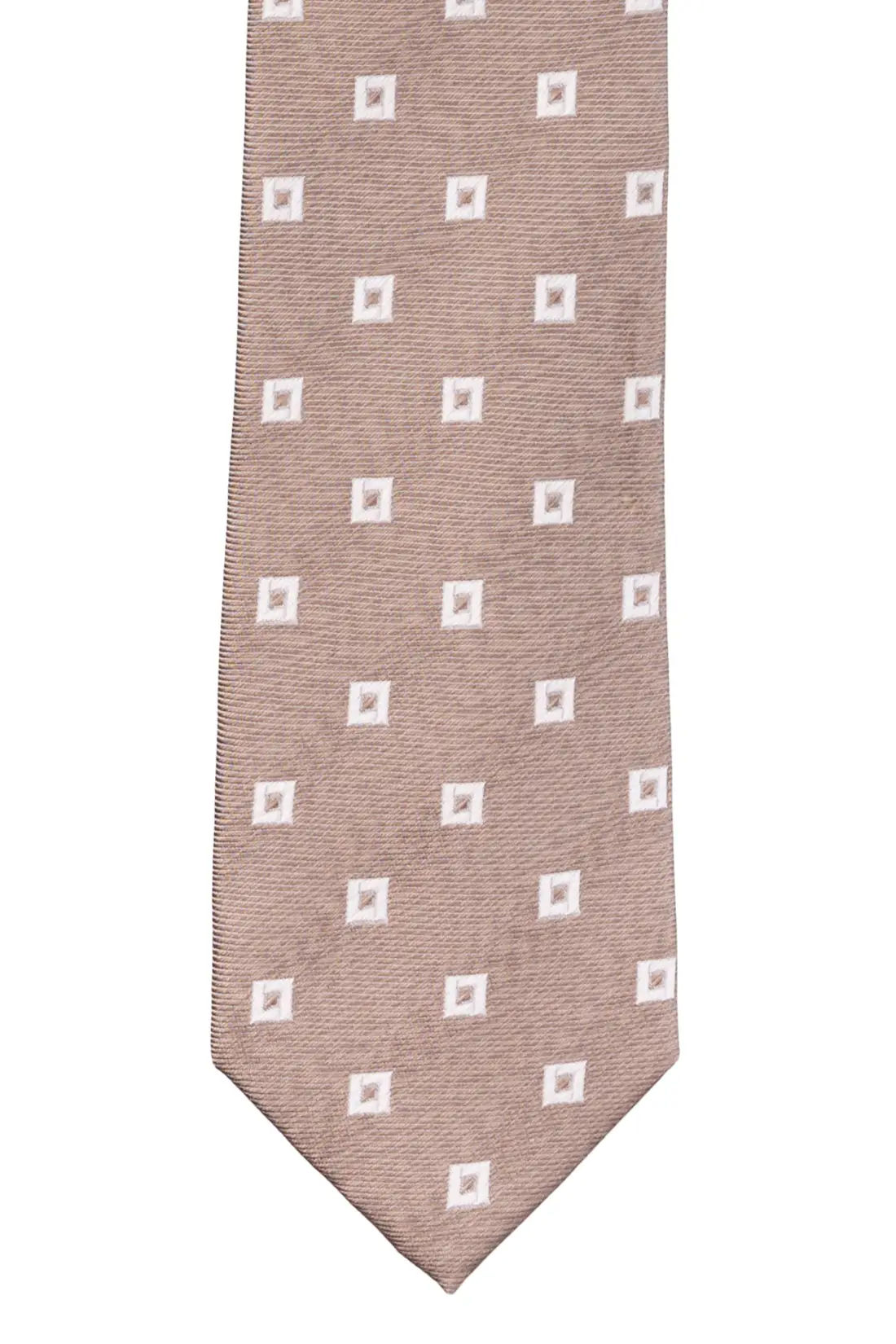 Brown with White Geometric Silk Necktie for Men