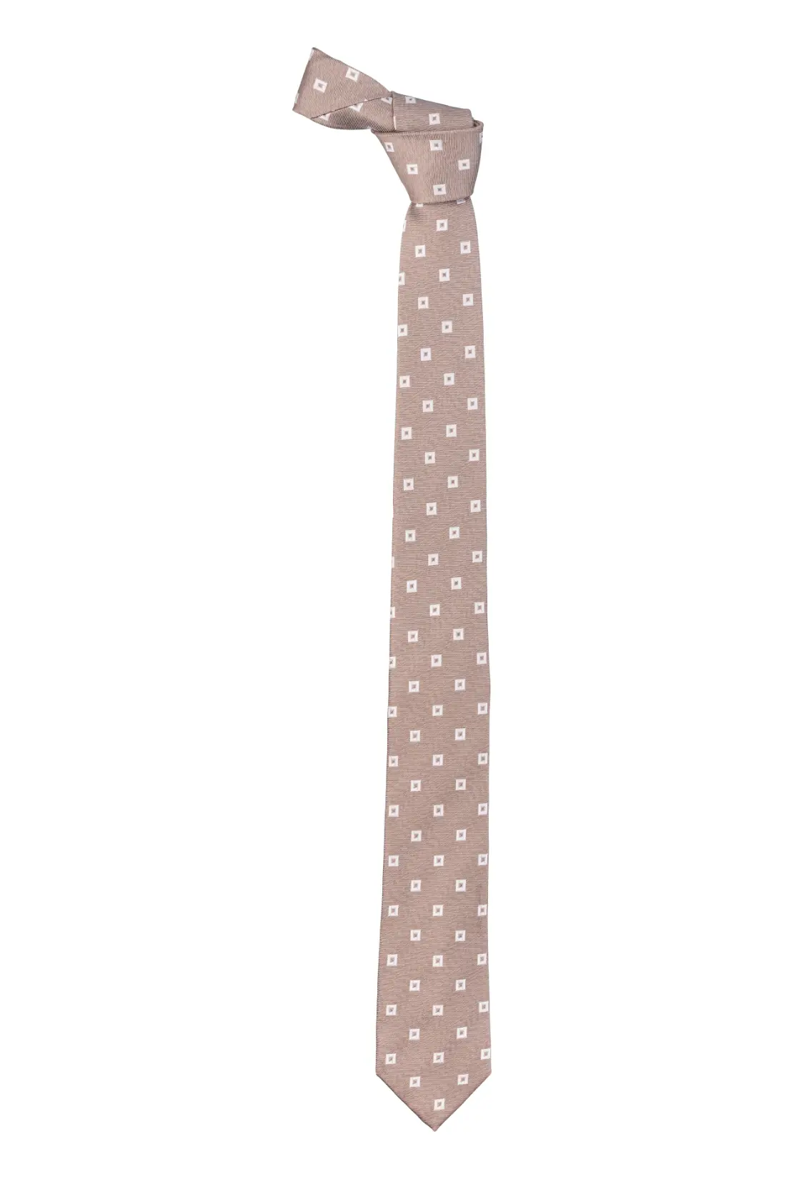 Brown with White Geometric Silk Necktie for Men