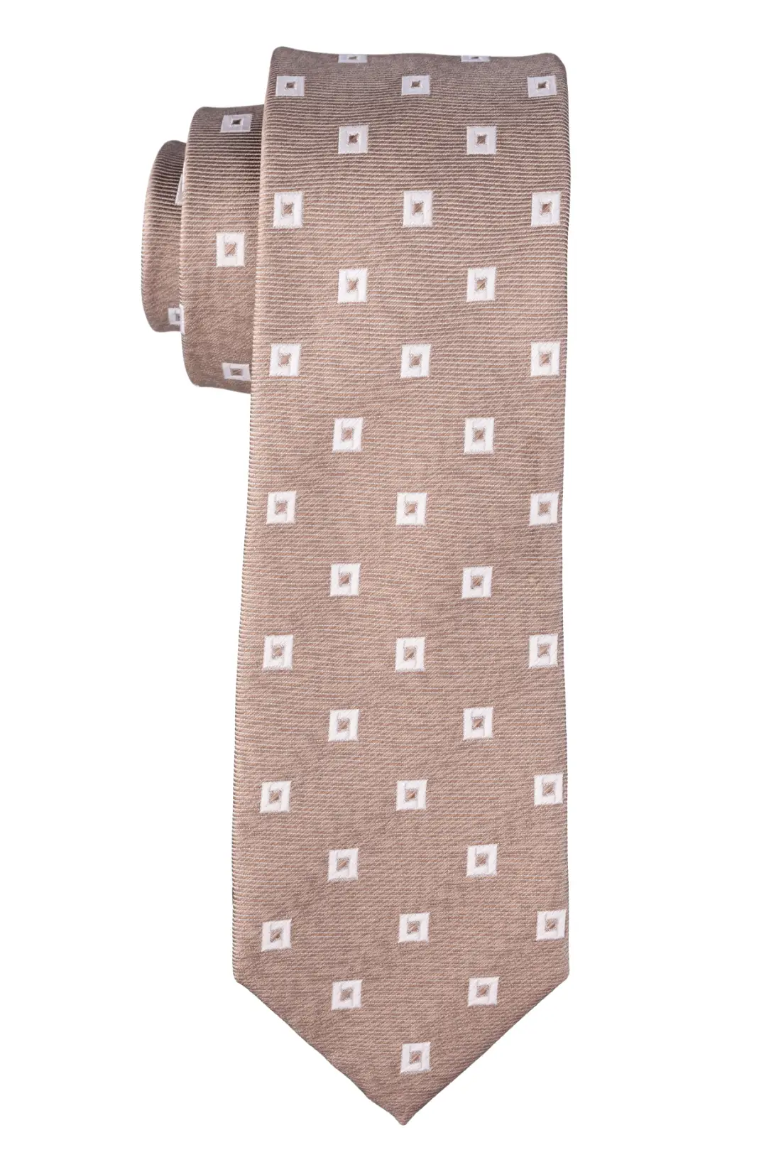 Brown with White Geometric Silk Necktie for Men
