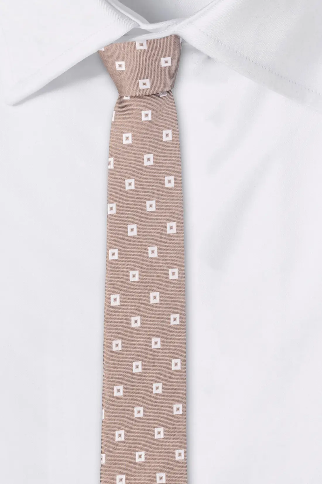 Brown with White Geometric Silk Necktie for Men