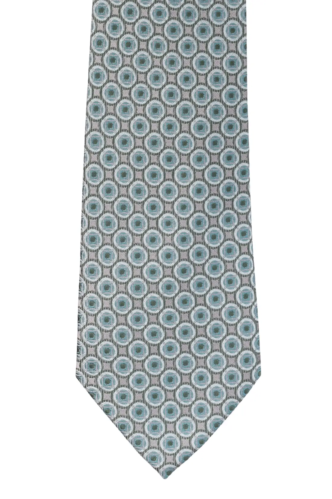Grey with Mint Green Geometric Silk Necktie for Men