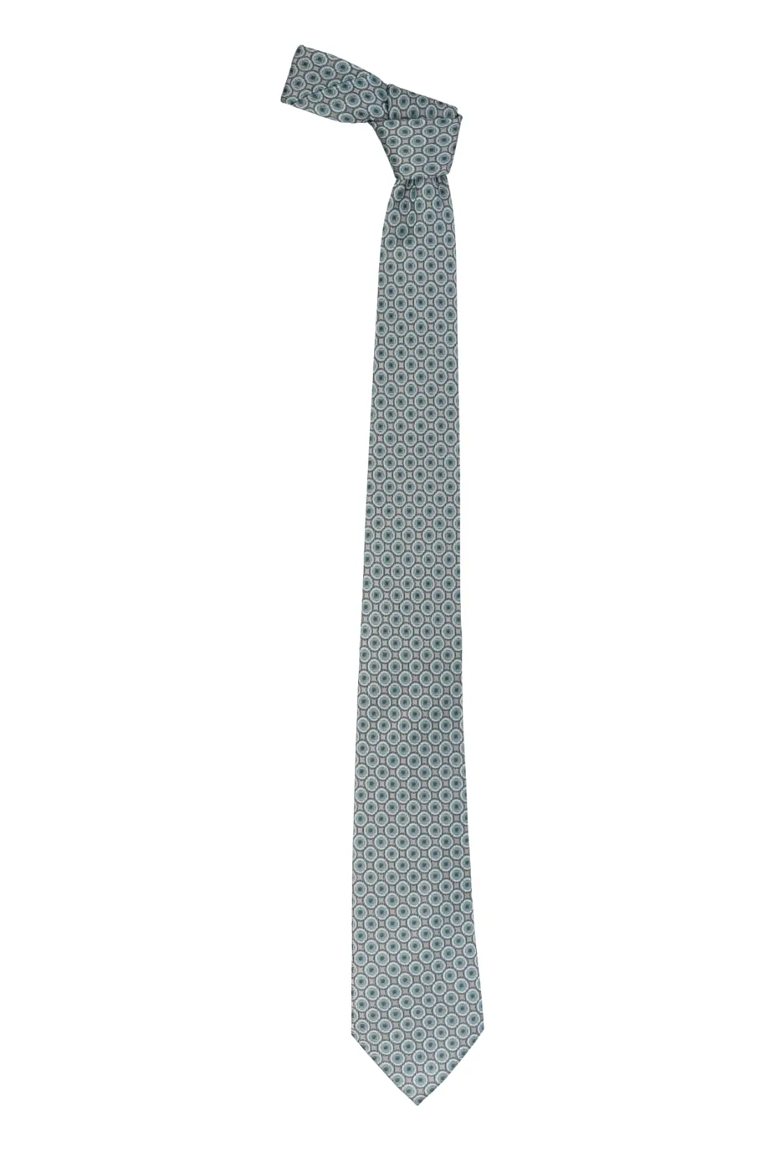 Grey with Mint Green Geometric Silk Necktie for Men