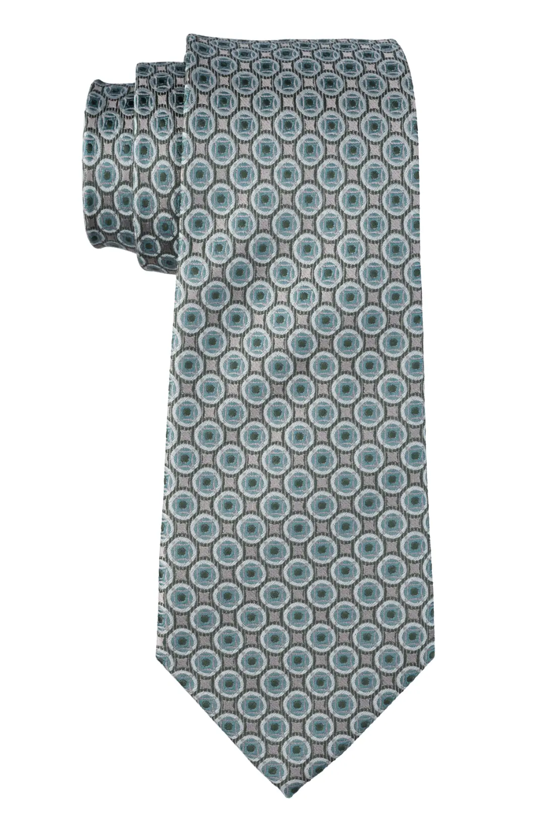 Grey with Mint Green Geometric Silk Necktie for Men
