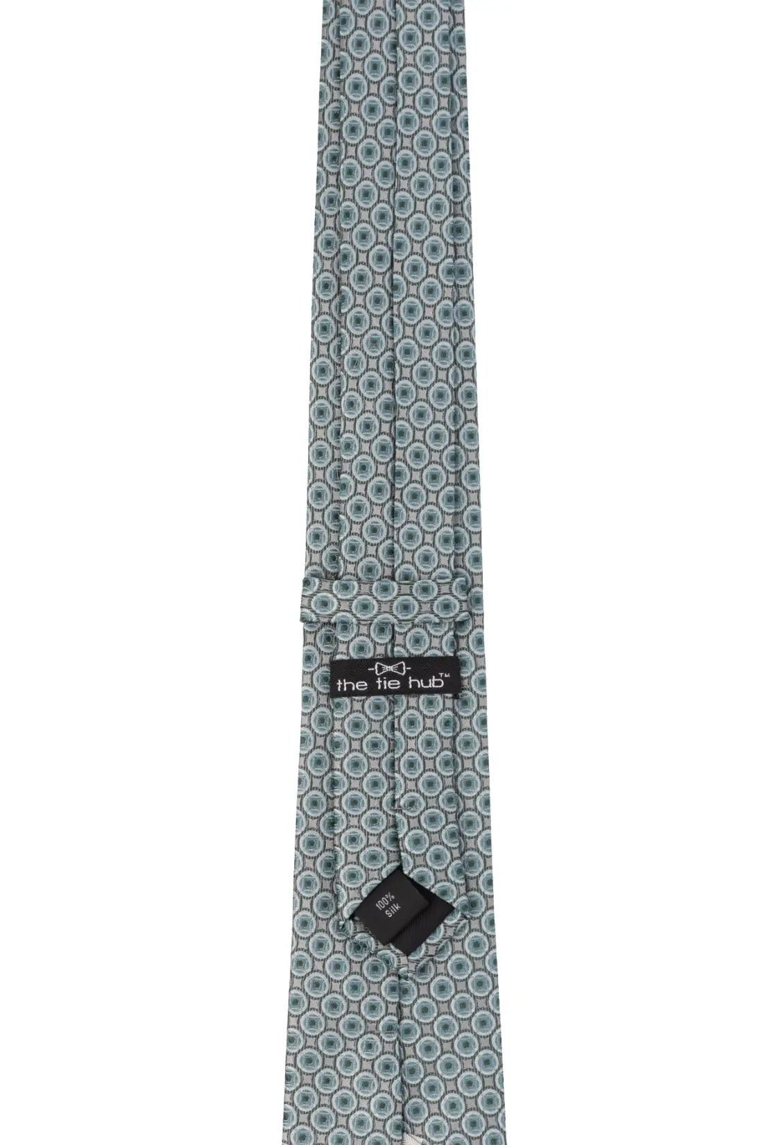 Grey with Mint Green Geometric Silk Necktie for Men