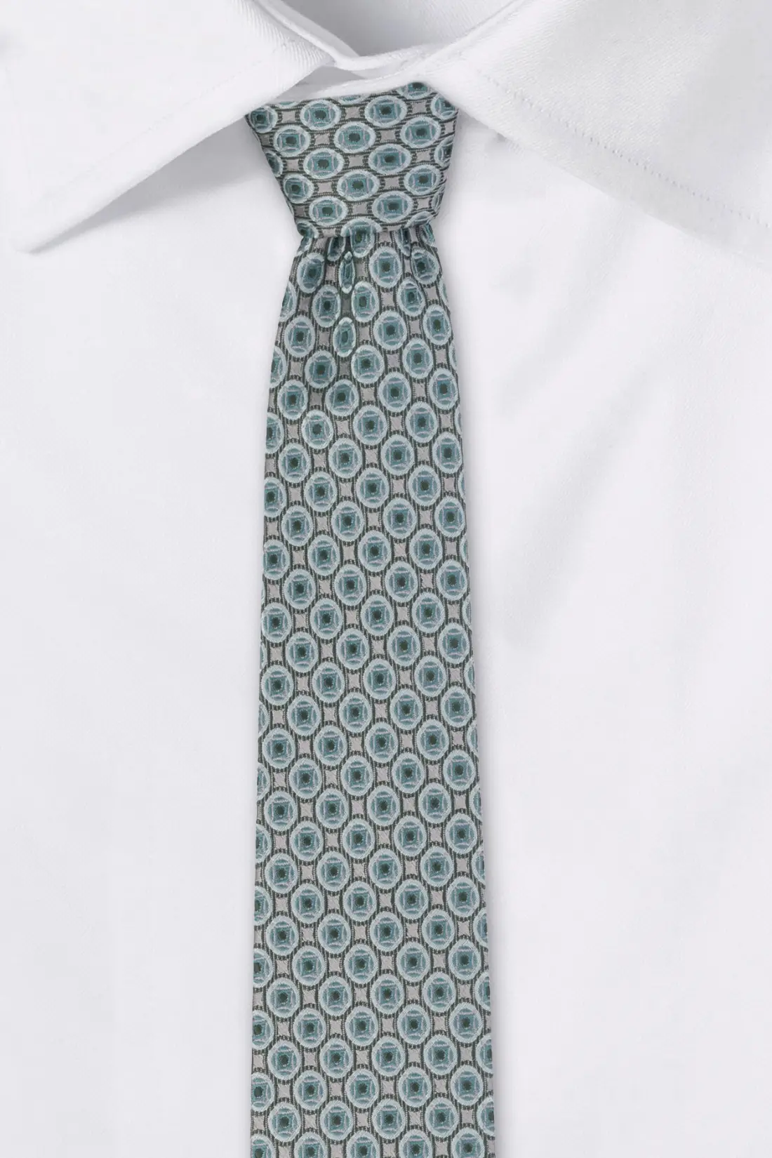 Grey with Mint Green Geometric Silk Necktie for Men