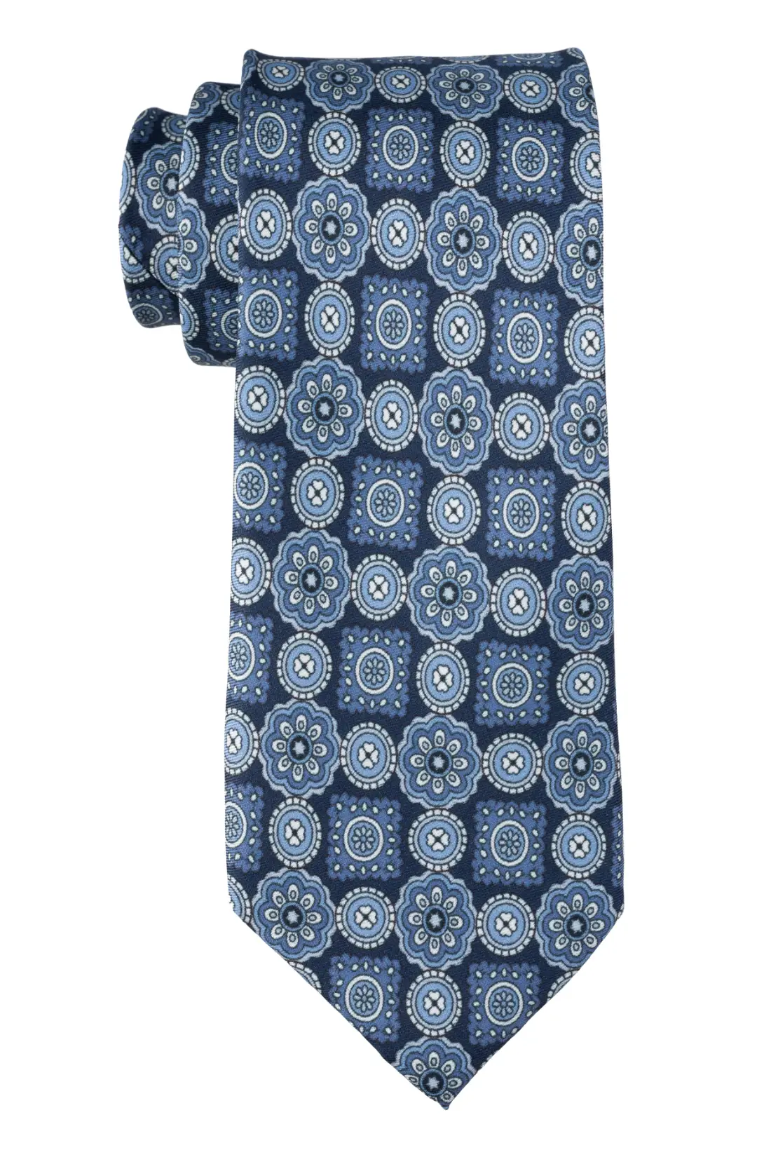 Blue Geometric Silk Necktie for Men