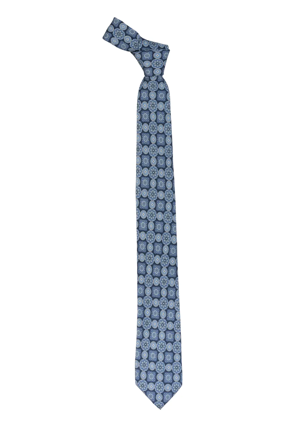 Blue Geometric Silk Necktie for Men
