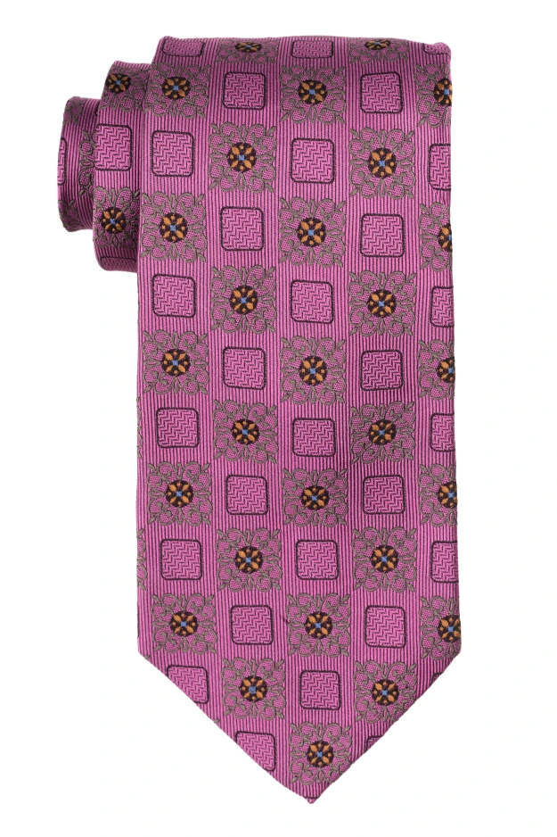 Pink Geometric Silk Necktie for Men