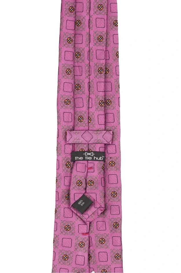 Pink Geometric Silk Necktie for Men