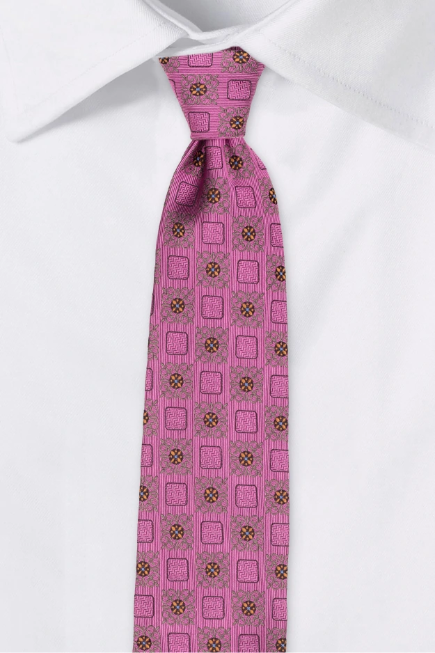 Pink Geometric Silk Necktie for Men