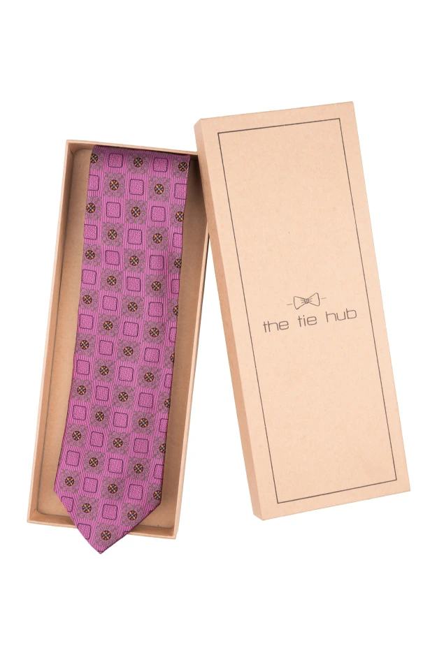 Pink Geometric Silk Necktie for Men