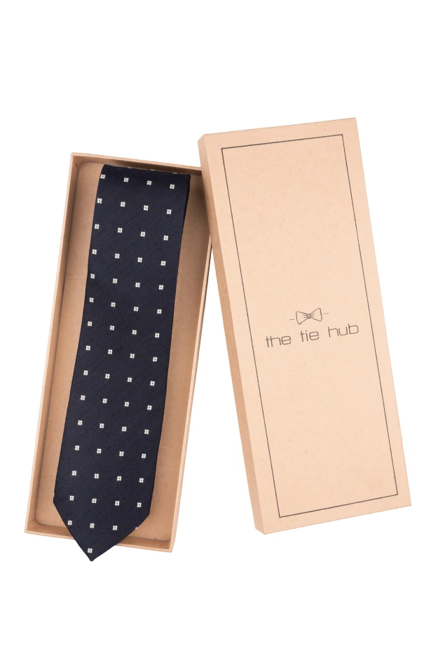 Navy Blue Geometric Silk Necktie for Men