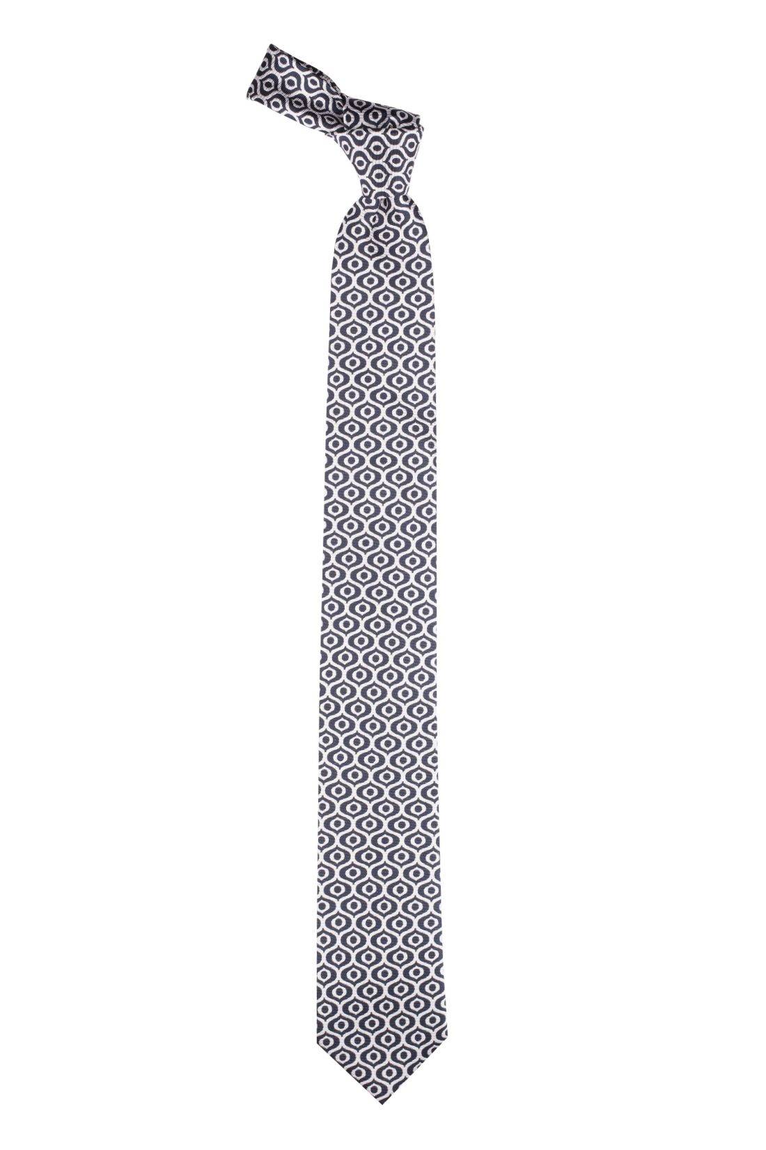 White with Blue Geometric Silk Necktie for Men
